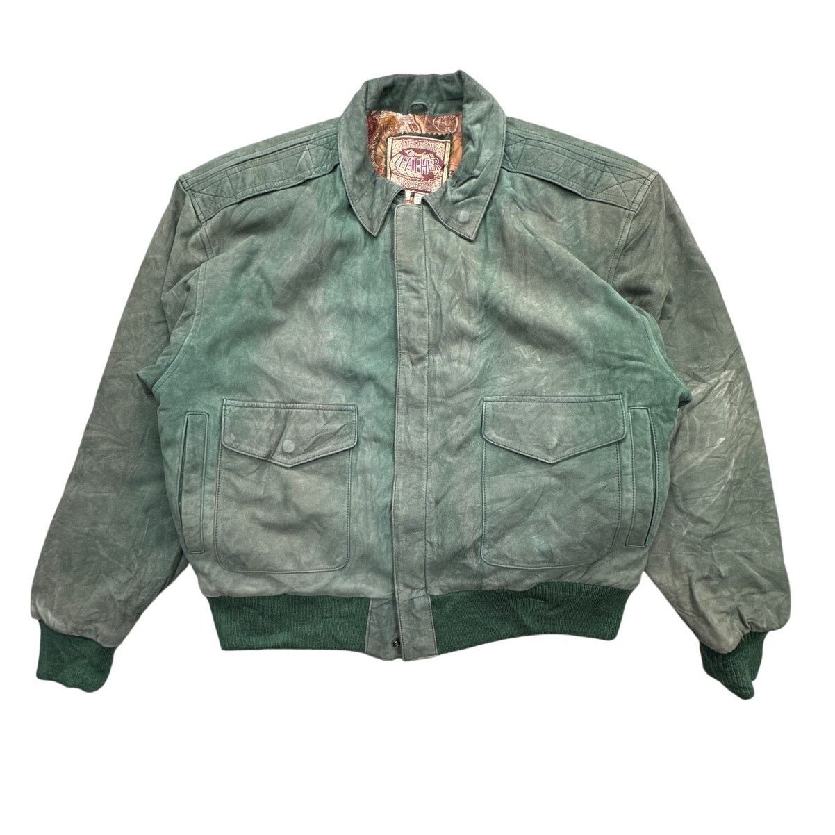 Other Vintage International Leather Green Bomber Jacket Large Size US L / EU 52-54 / 3 - 1 Thumbnail