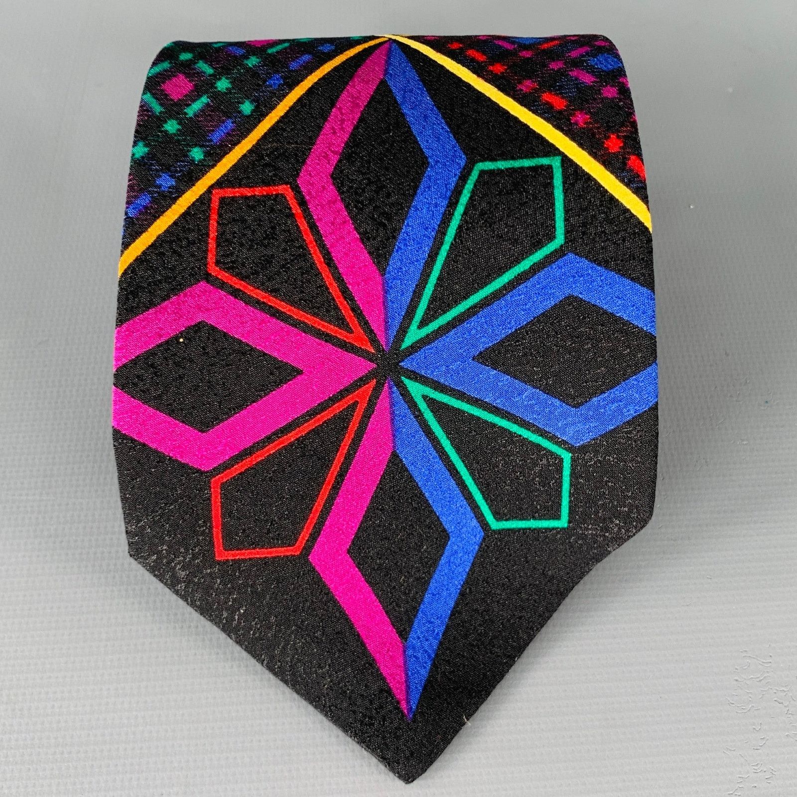 Versace GIANNI VERSACE Black Multi Color Diamond Silk Tie Size ONE SIZE - 1 Thumbnail