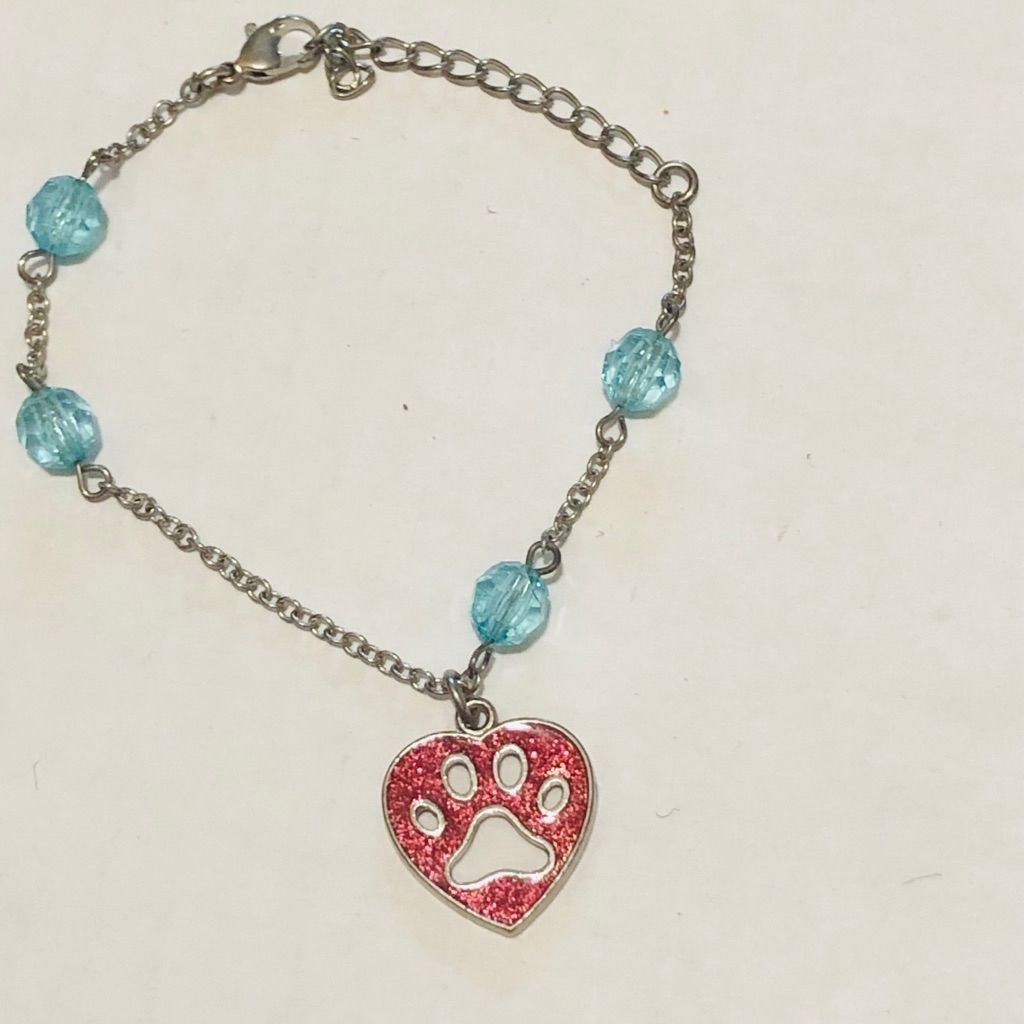 Vintage Dog Lover Paw Print Charm Chain Bracelet Metal Red & teal Size ONE SIZE - 1 Thumbnail