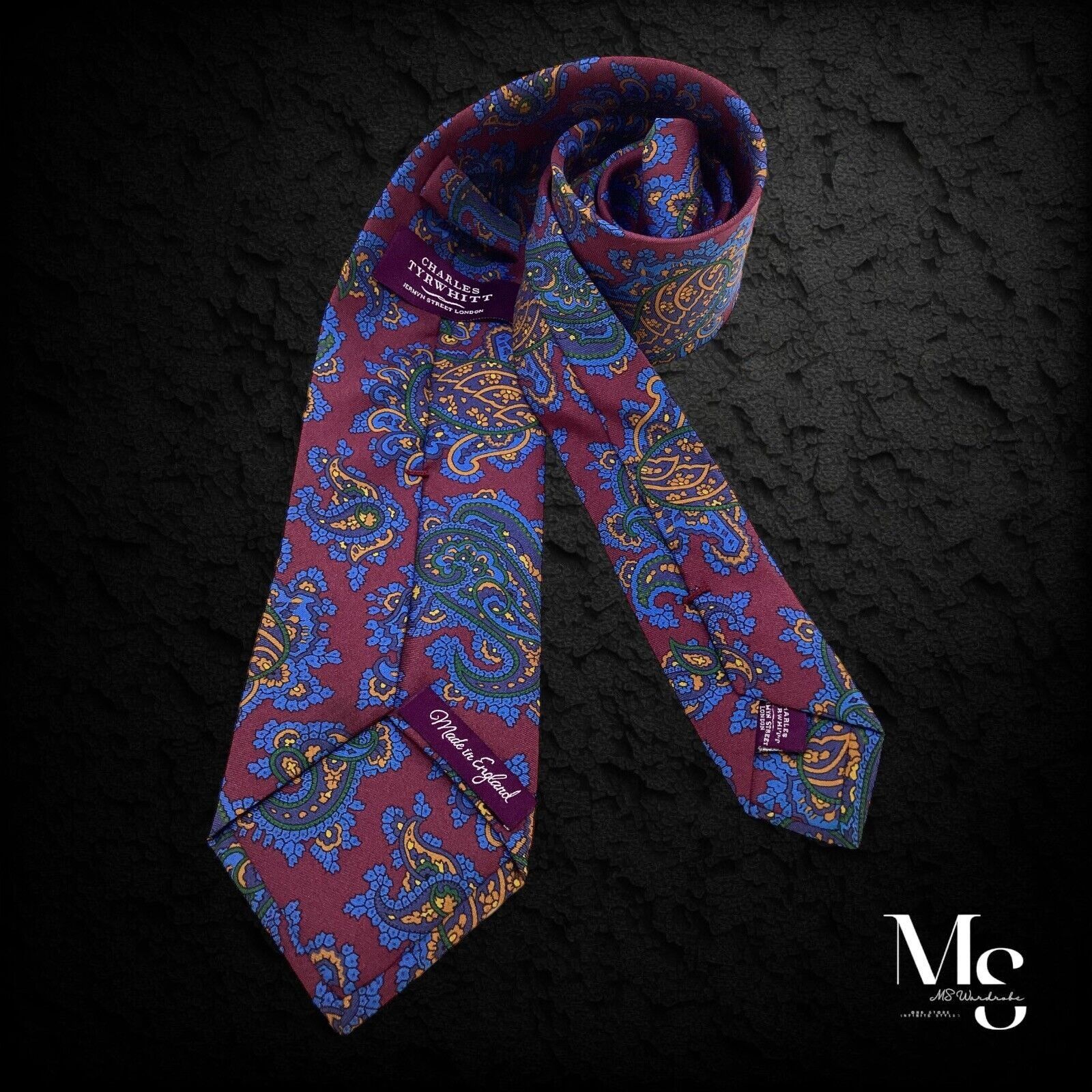 Charles Tyrwhitt CHARLES TYRWHITT XL Purple Paisley Silk Tie Hand Made In Eng Size ONE SIZE - 2 Thumbnail
