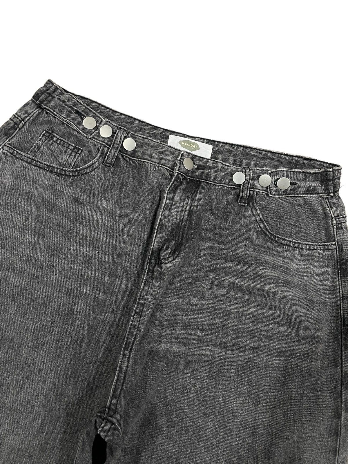14th Addiction Japanese Brand Grey Wash Distressed Adjustable Baggy Jeans Size US 33 - 4 Thumbnail