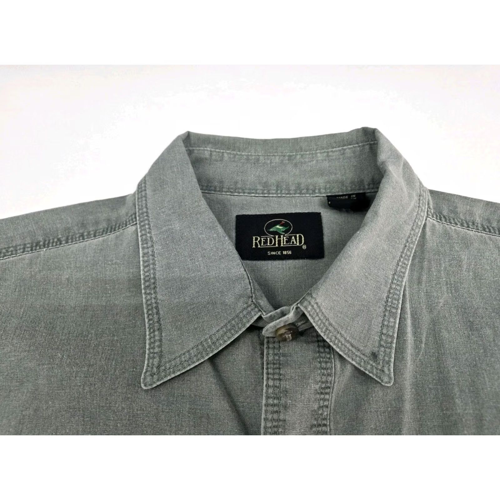 Vintage Redhead Button-Up Shirt Green XL Short Sleeve Cotton Collared Casual, Travel, Workwear, All Seasons, Pockets, Regular Fit, White Space Size US XL / EU 56 / 4 - 3 Thumbnail