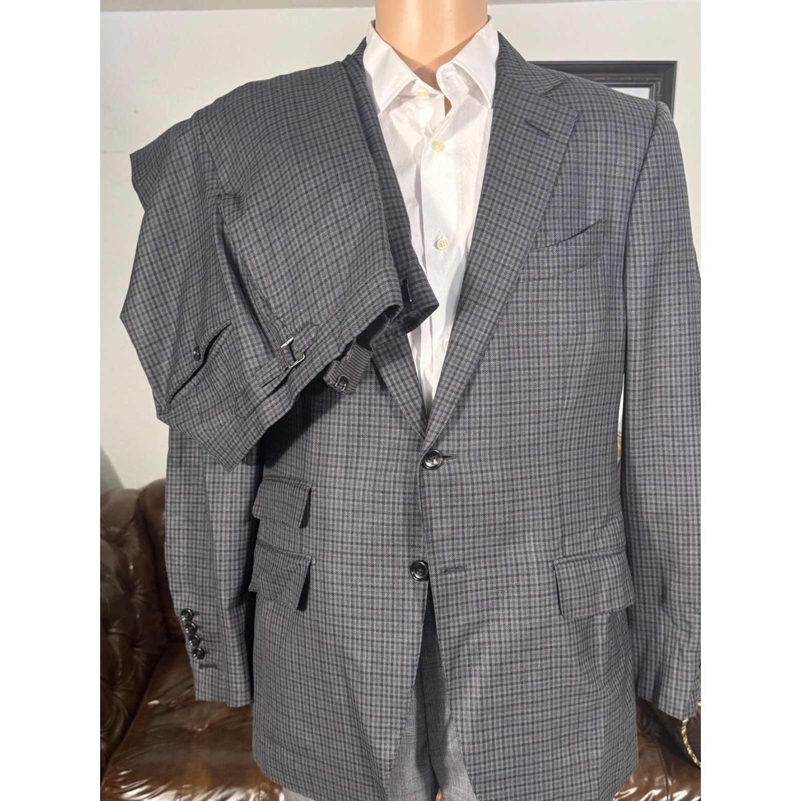 Tom Ford Tom Ford Wool Silk Houndstooth 2Pc Suit 52IT 42R US Gray Size 42R - 1 Thumbnail