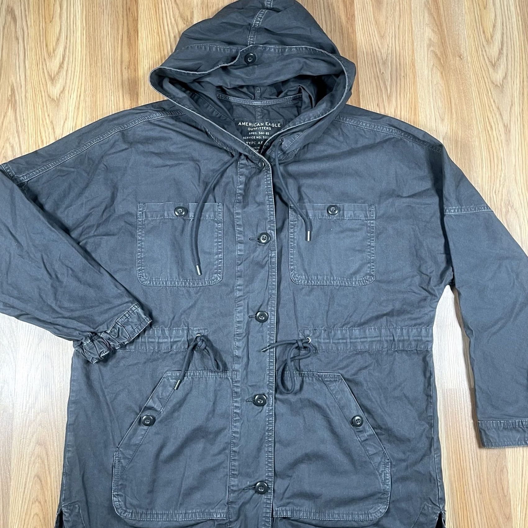 American Eagle Outfitters VINTAGE American Eagle Outfitters Hooded Front Button Coat Jacket Womens Sz S Small Gray Size S / US 4 / IT 40 - 2 Thumbnail