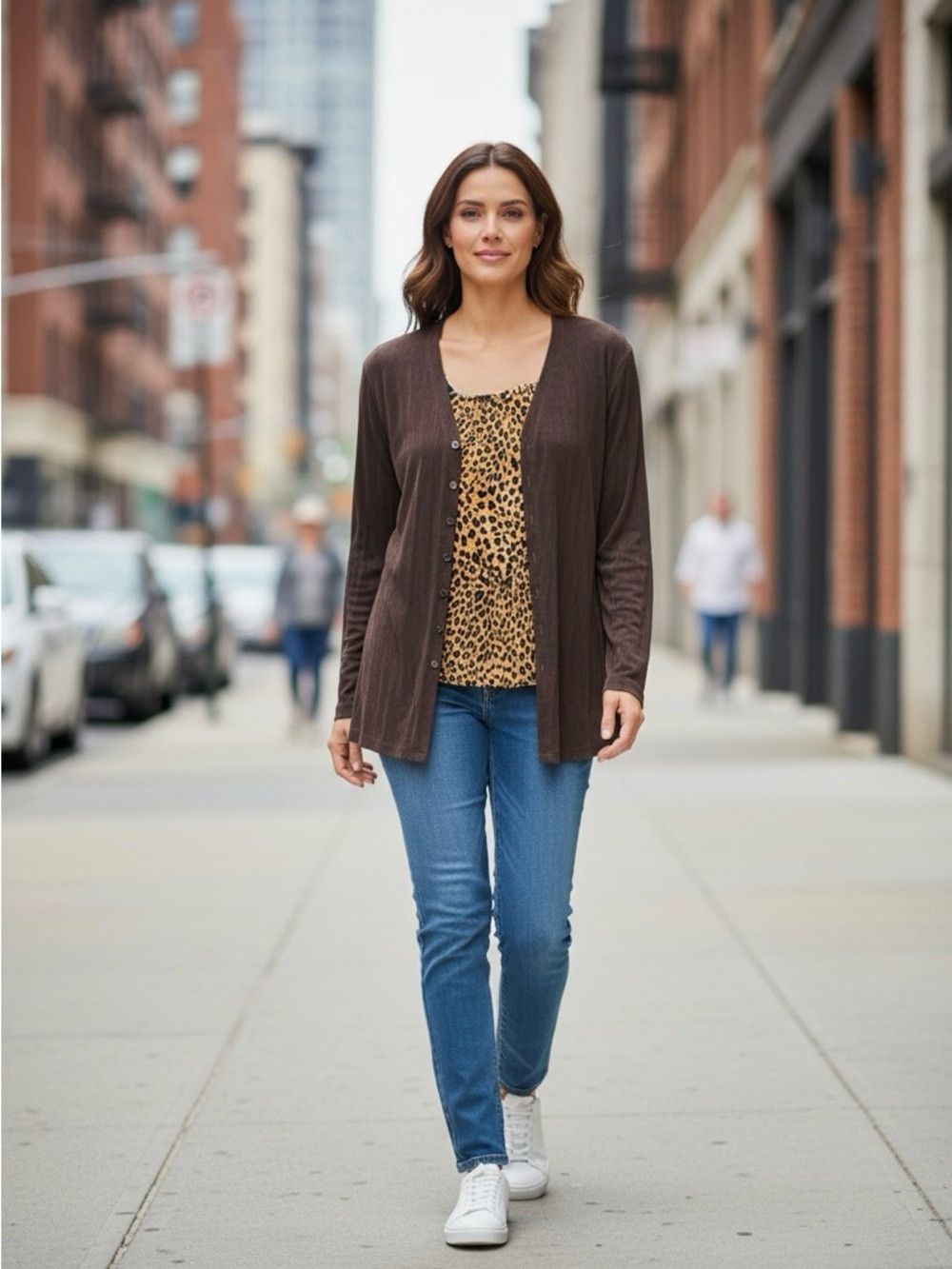 Chicos Chico's Brown Liquid Knit Cardigan Animal Print Tank Top Se Size XL / US 12-14 / IT 48-50 - 1 Thumbnail