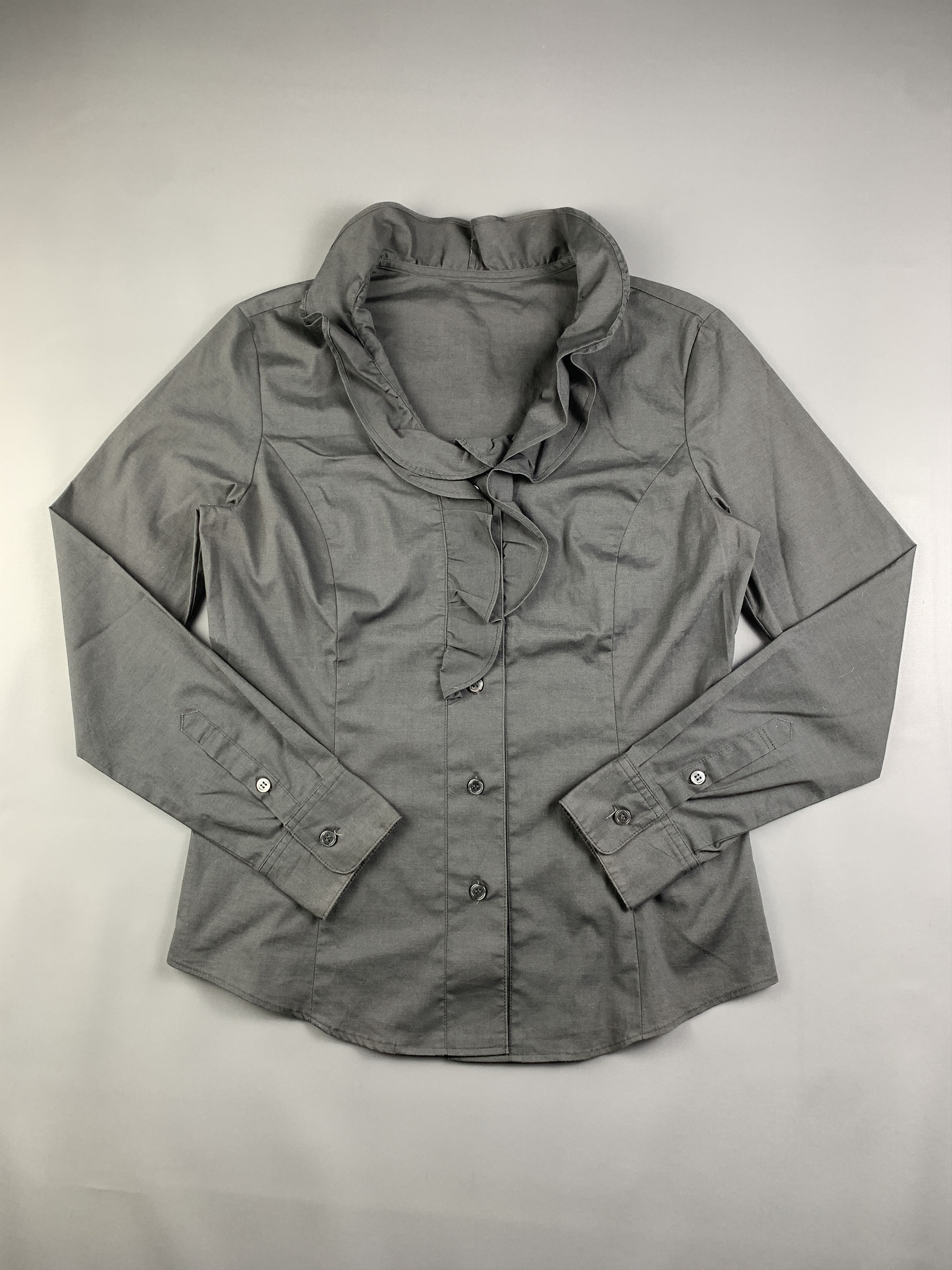 Japanese Brand Allure de Elle Charcoal Ruffle Shirt (M) Size M / US 6-8 / IT 42-44 - 1 Thumbnail