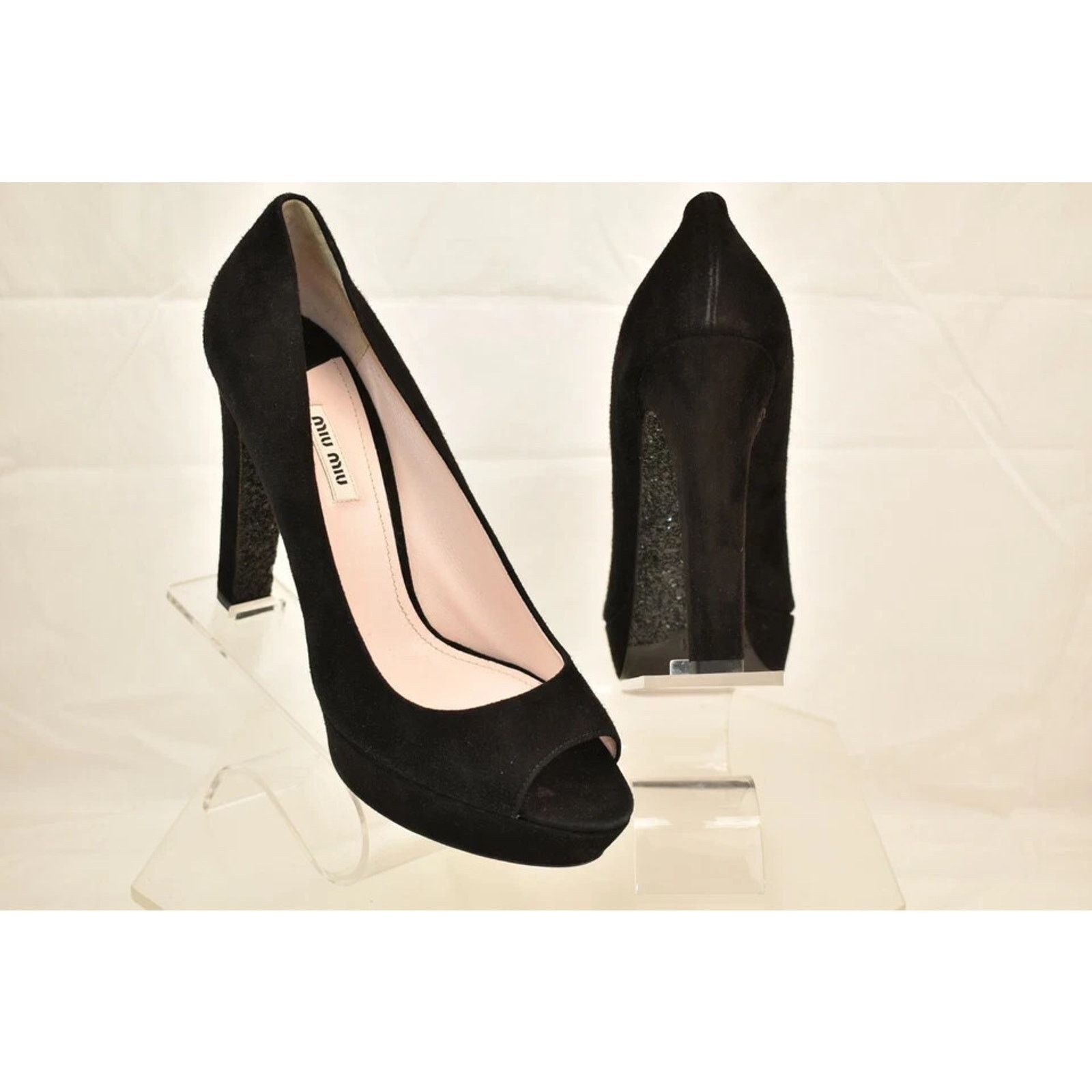 Miu Miu MIU MIU PRADA 5KP21 BLACK SUEDE GLITTER SOLES PUMPS 41 ITALY Size US 11 / IT 41 - 5 Thumbnail