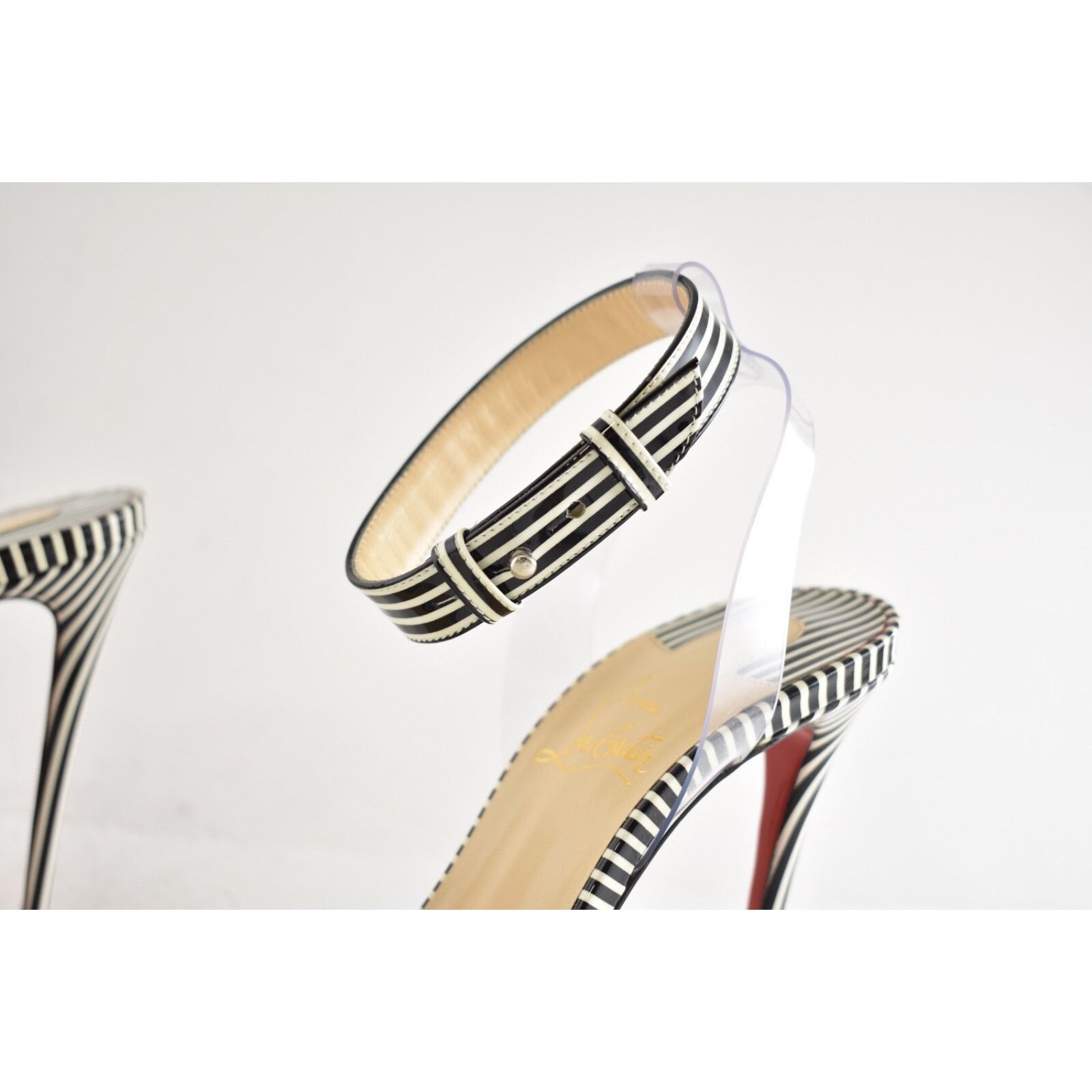 Christian Louboutin Christian Louboutin Jonatina 100 Black White Stripes Patent Size US 7 / IT 37 - 6 Thumbnail