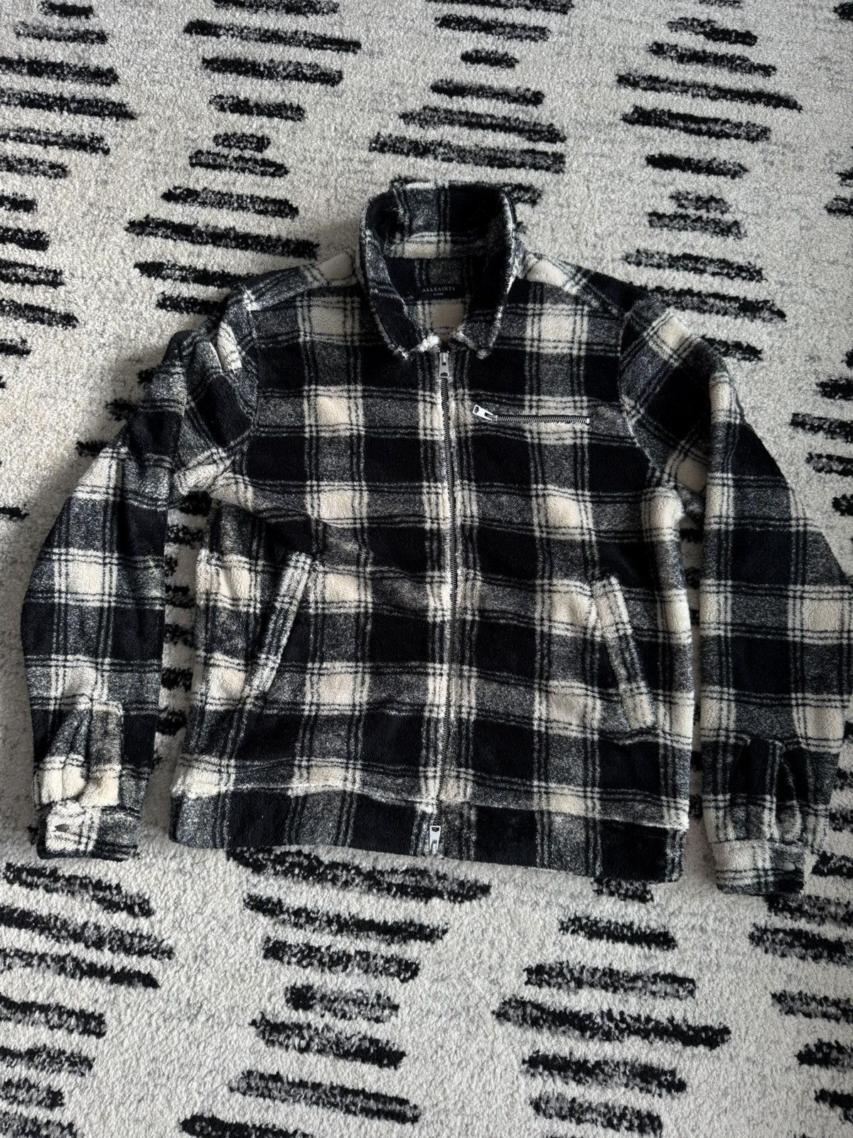 Allsaints Franco Teddy Fleece Plaid Jacket Size US L / EU 52-54 / 3 - 3 Thumbnail