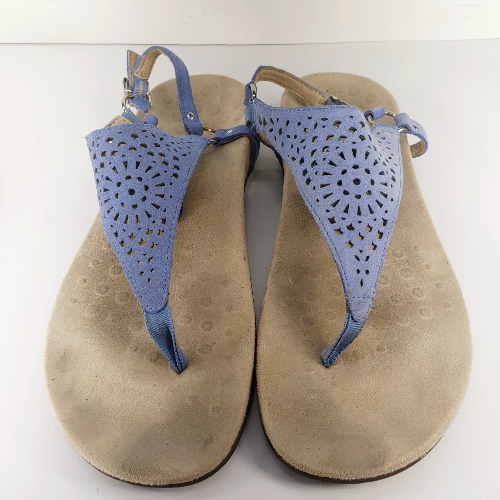 Vionic Vionic Kiera T Strap Womens 9.5 Periwinkle Blue Perforated Faux Leather Sandals Size US 10 / IT 40 - 2 Thumbnail