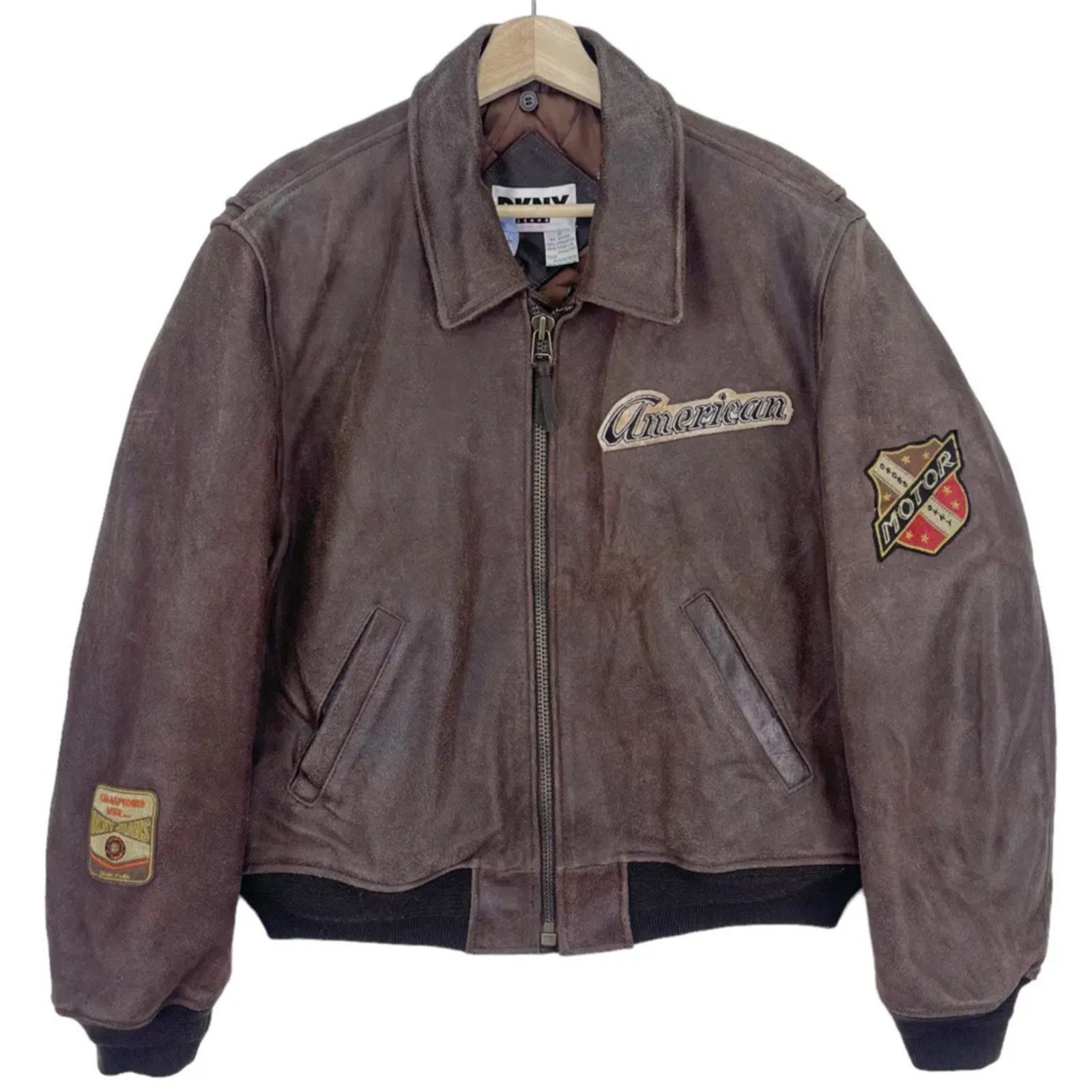 DKNY DKNY Jeans Leather Bomber Jacket American Motor Patches Sz S Size US S / EU 44-46 / 1 - 2 Thumbnail