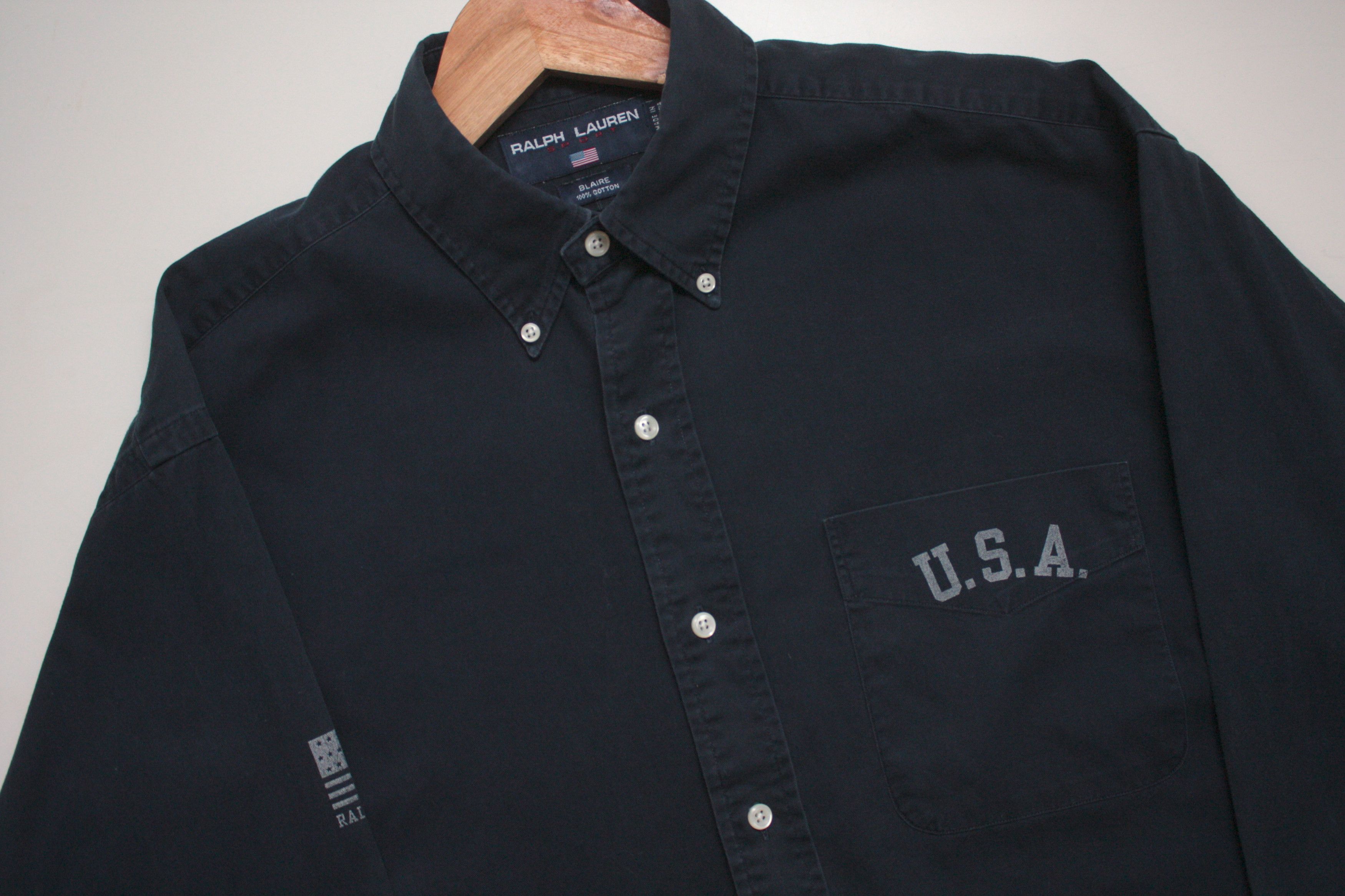 image of Polo Ralph Lauren x Ralph Lauren Ralph Laurent Sport Usa Navy L/s Shirt Men's (Size Large)