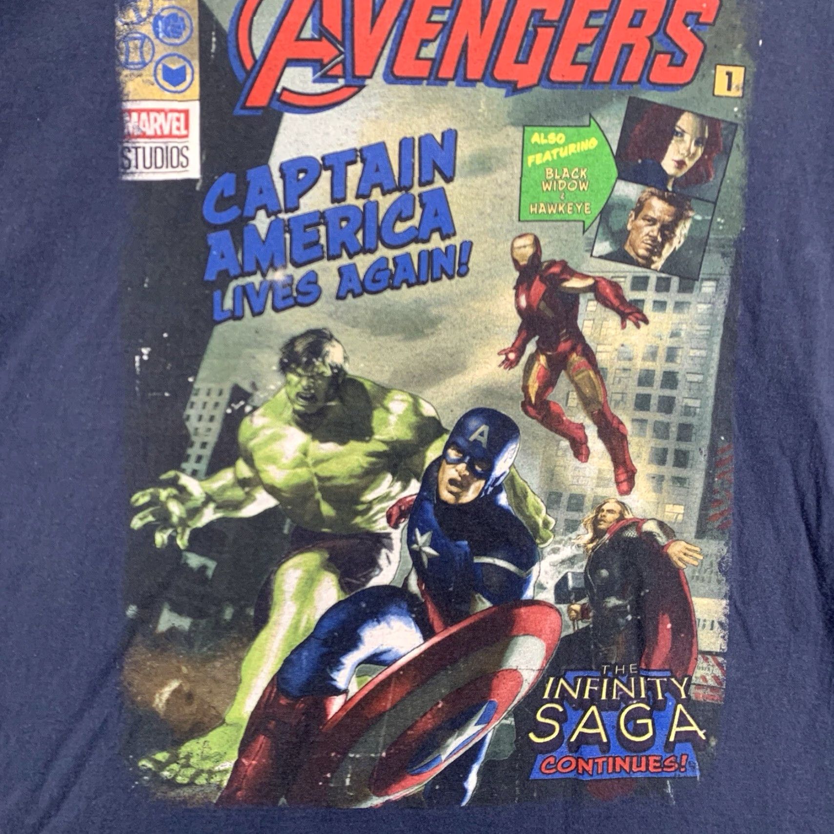 Vintage Marvel Infinity Saga T-Shirt Men 2XL Blue Graphic Print Captain America Hulk Avengers Comics Movie Mens Size US XXL / EU 58 / 5 - 2 Thumbnail