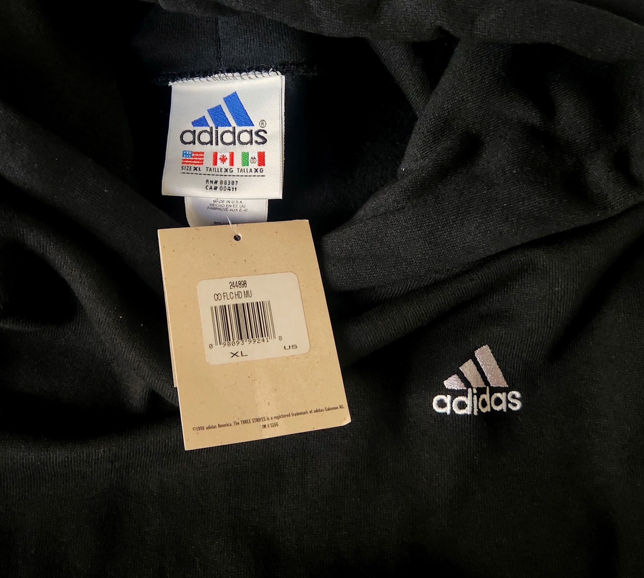 Adidas Adidas Fleece Vintage Black hoodie Sweatshirt 90s USA XL New Size US XL / EU 56 / 4 - 4 Thumbnail
