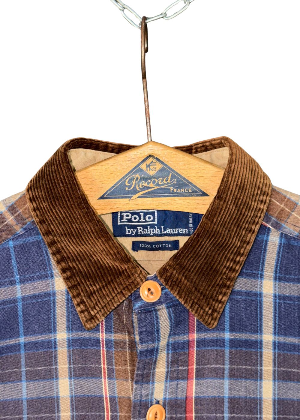Vtg PRL Corduroy Collar Plaid Hunting Field Shirt Size M image 8