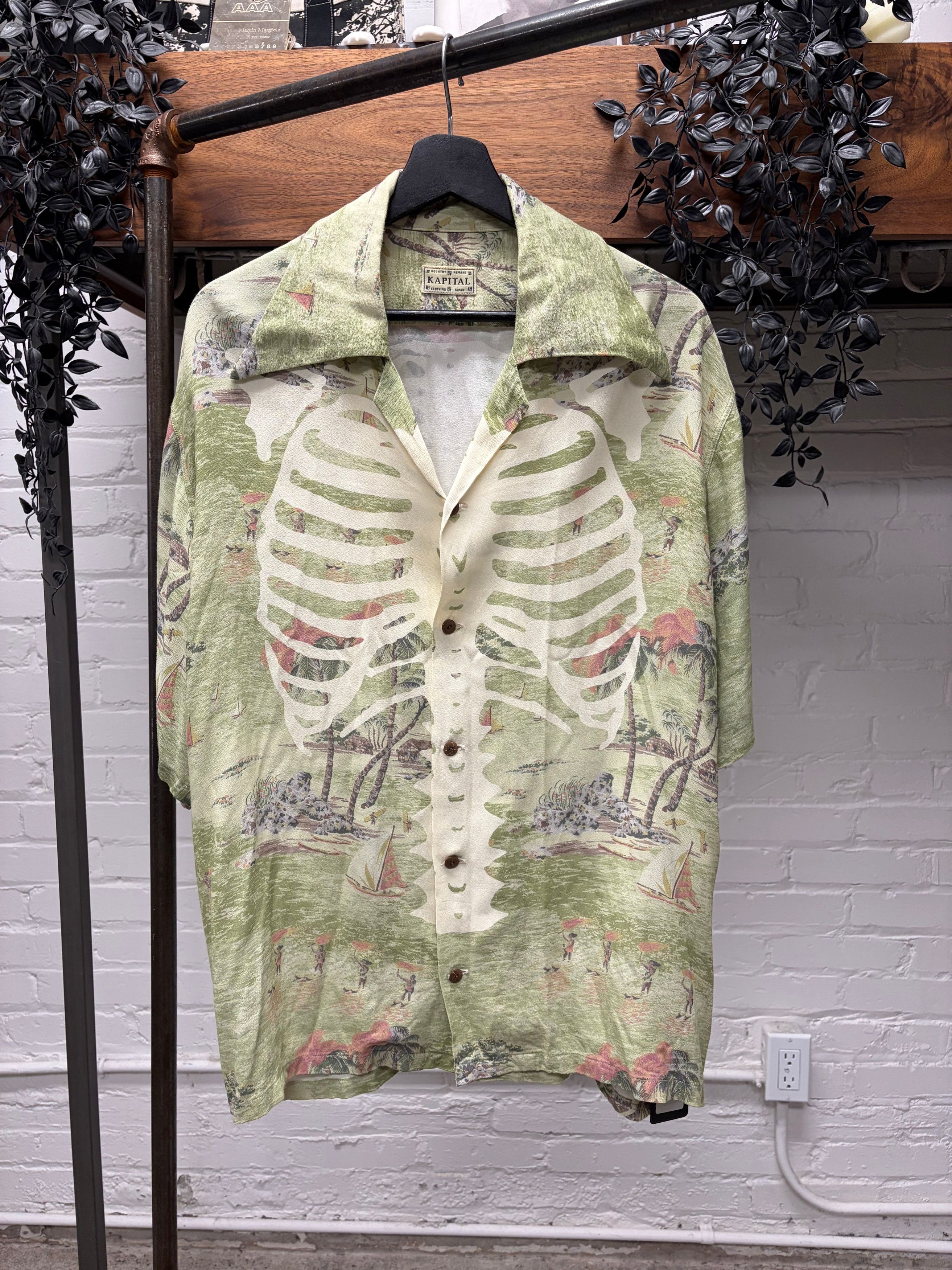 Kapital Rayon ‘Kamekameha’ Green Bone Aloha Shirt