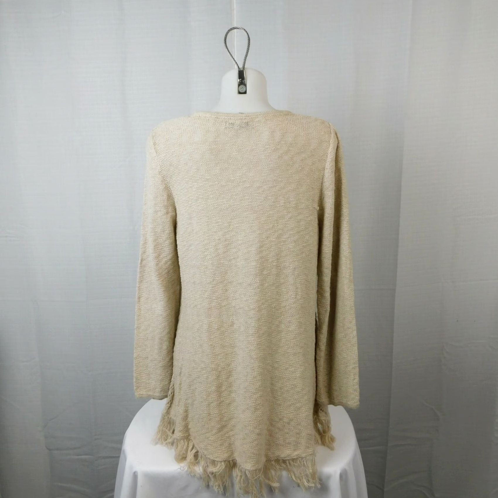 Vintage Style&co. Women's Tunic Sweater XS? No, XL? XL Beige Fringe Sheer Knit Winter Autumn Round Neck Long Sleeve - Style&co. Size XL / US 12-14 / IT 48-50 - 3 Thumbnail