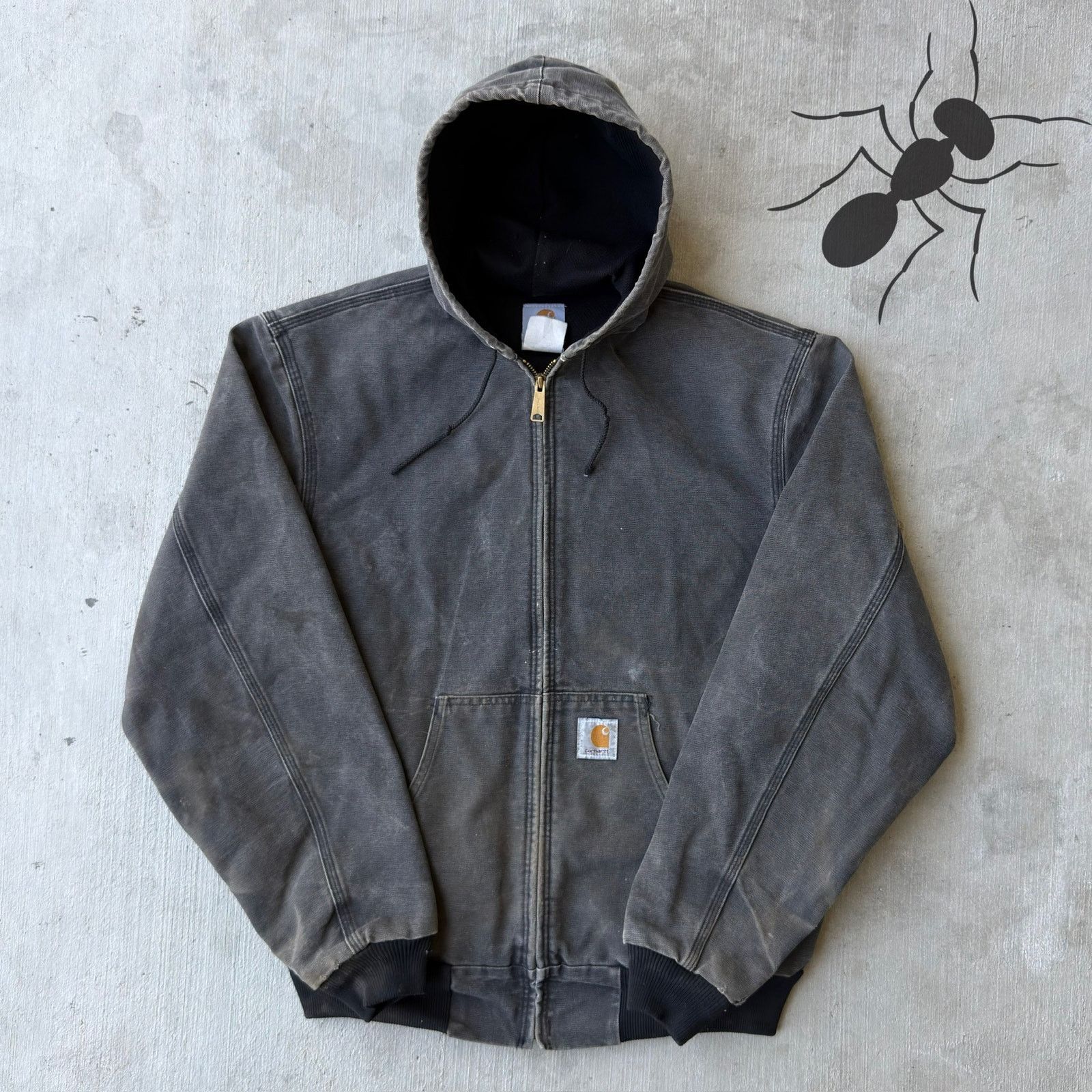 Carhartt × Vintage Carhartt faded black hooded work wear jacket Size US L / EU 52-54 / 3 - 1 Thumbnail