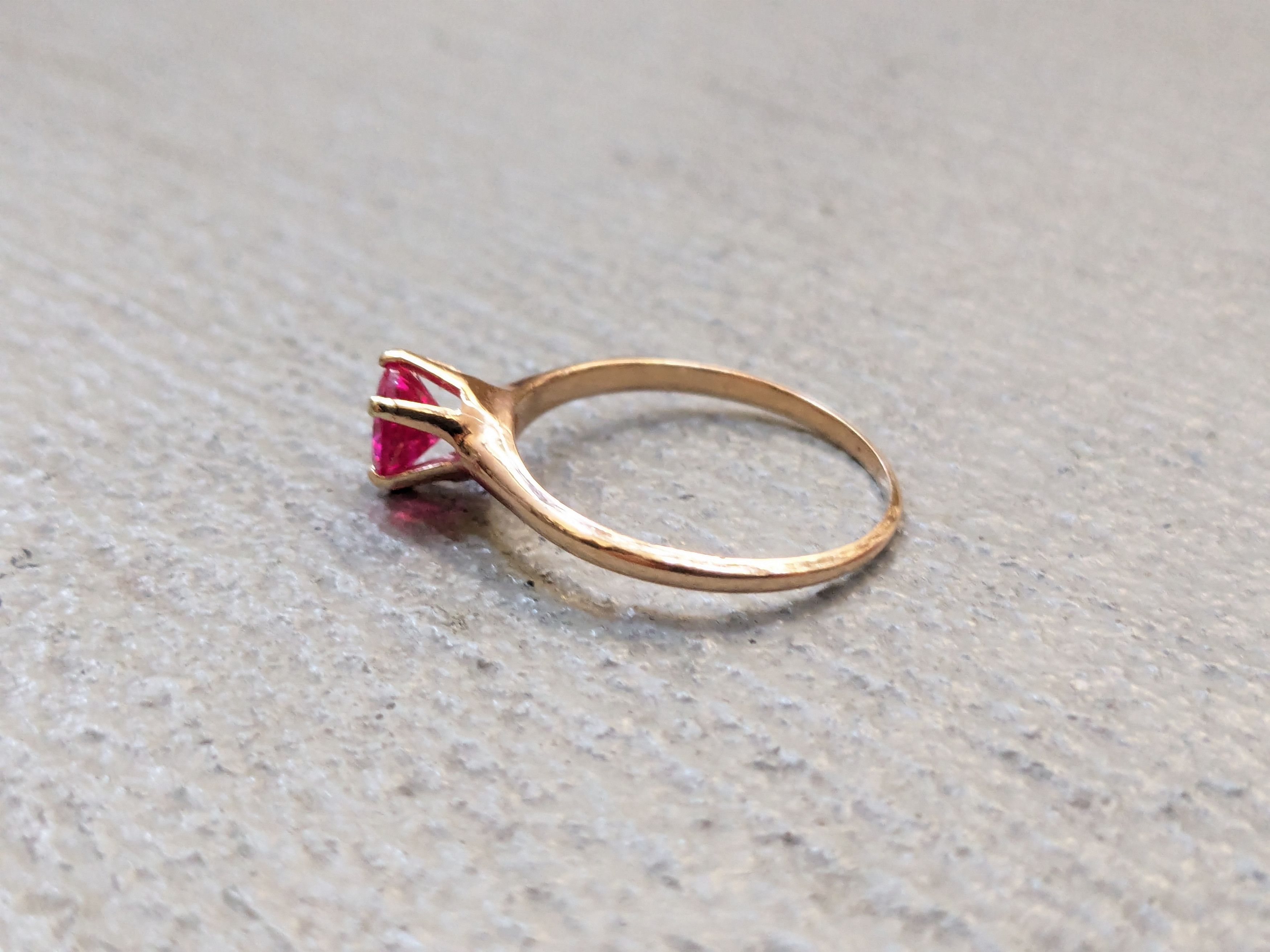 Jewelry 10k Yellow Gold Ring Lab Red Ruby Size 7 Princess Cut Size ONE SIZE - 4 Thumbnail