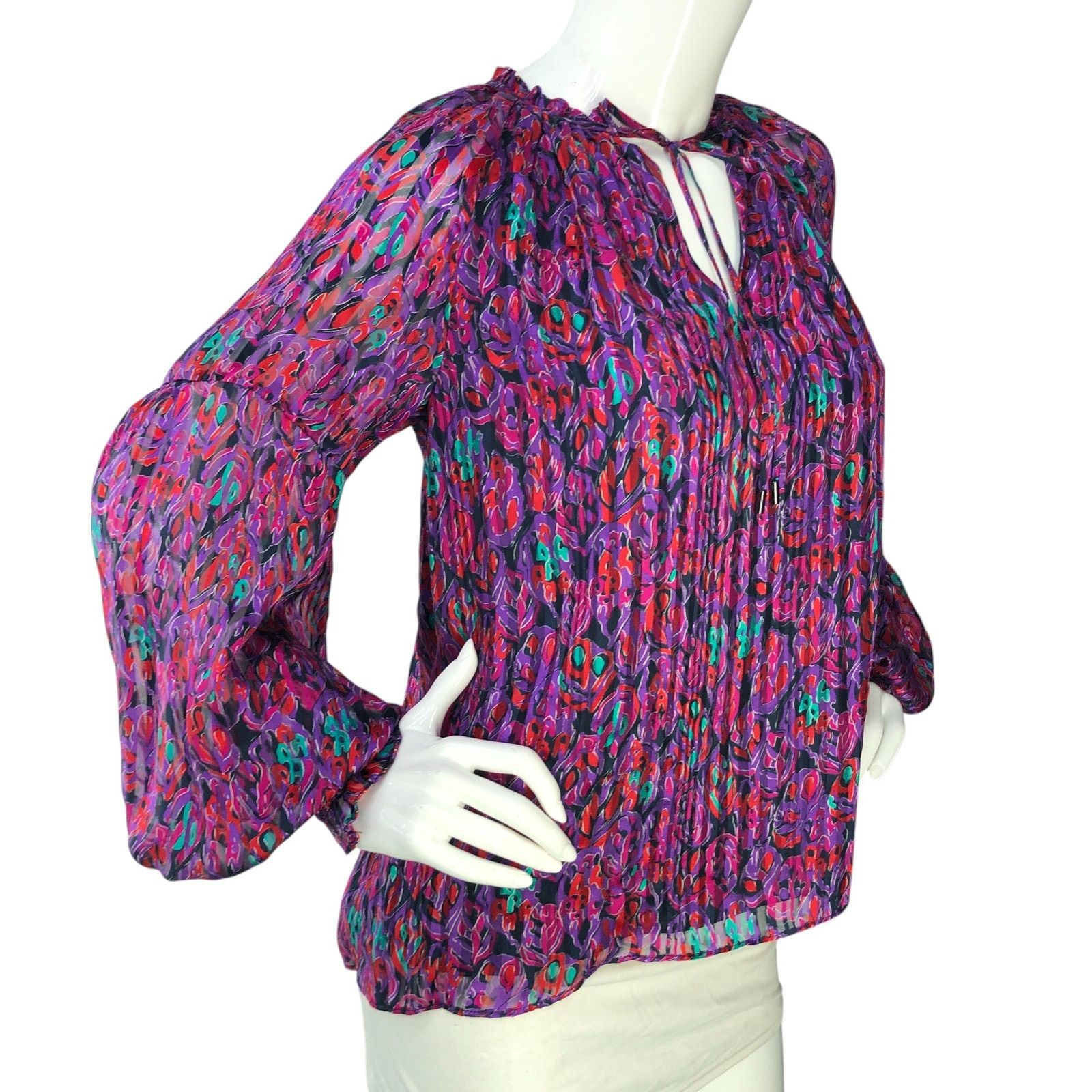 Ramy Brook Ramy Brook Sz S Top Luanne Leaf Stripe Print Ruffled Keyhole Size S / US 4 / IT 40 - 10 Thumbnail