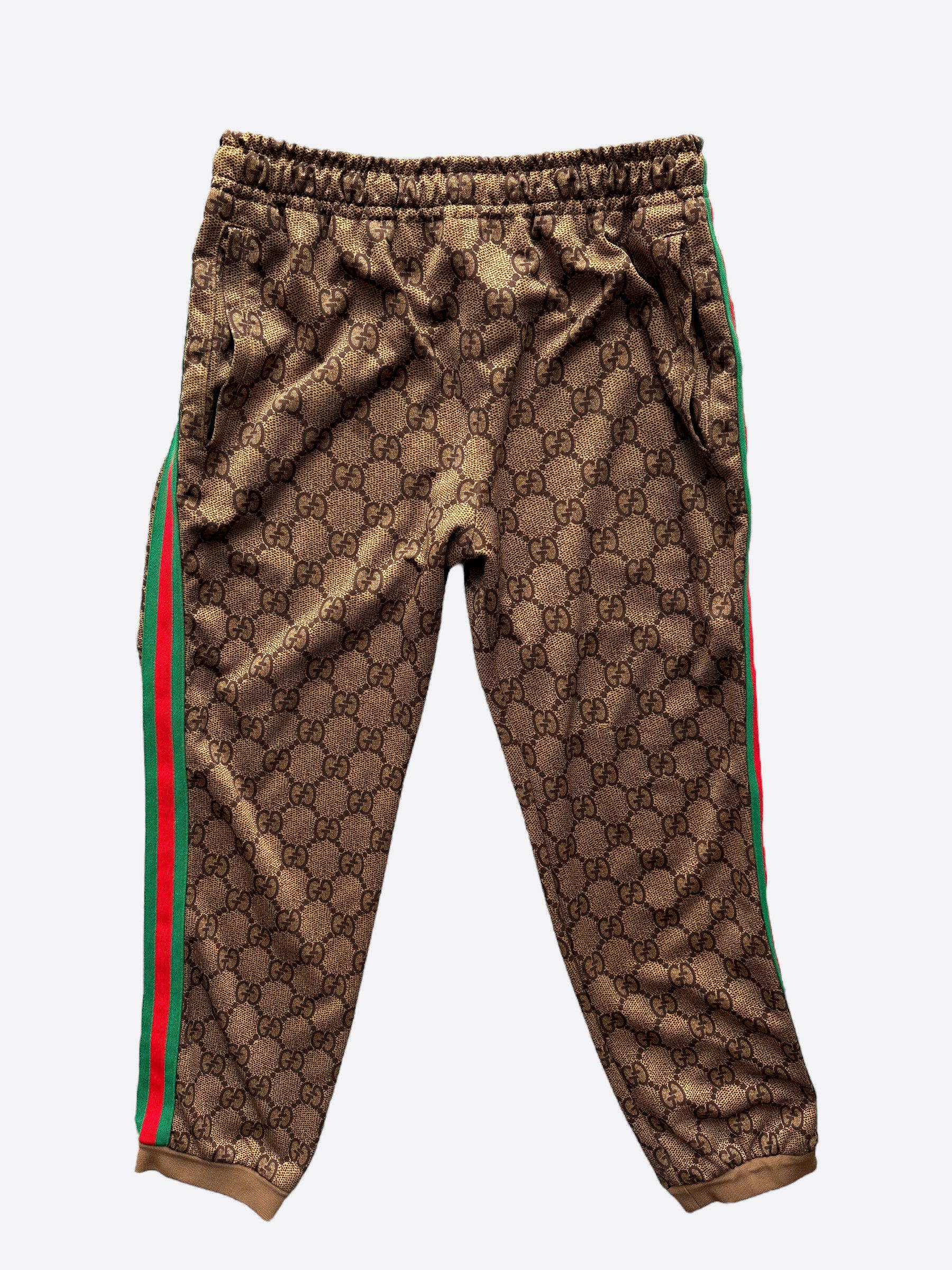 image of Gucci Tan Monogram Striped Track Pants in Brown, Men's (Size 36)