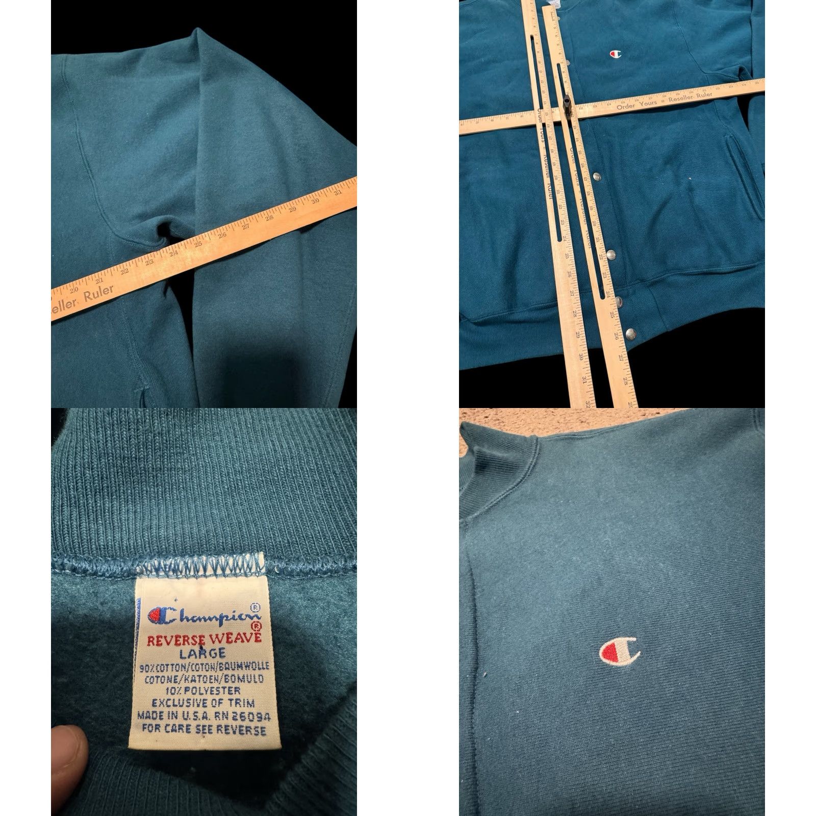 Champion VINTAGE Champion Reverse Weave Snap Front Cardigan Warm Up Jacket L/XL Teal 90s Mens Cardigan Snap Front Reversible Warm Up Jacket Size US L / EU 52-54 / 3 - 10 Thumbnail