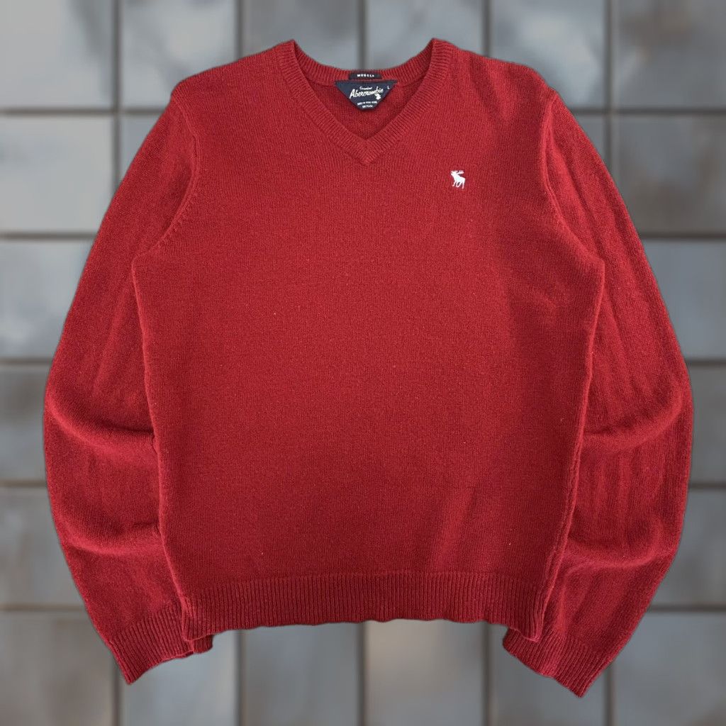 Abercrombie & Fitch VINTAGE Abercrombie Sweater Mens Large Red Wool Blend V-Neck Pullover 80s EUC Size US L / EU 52-54 / 3 - 1 Thumbnail