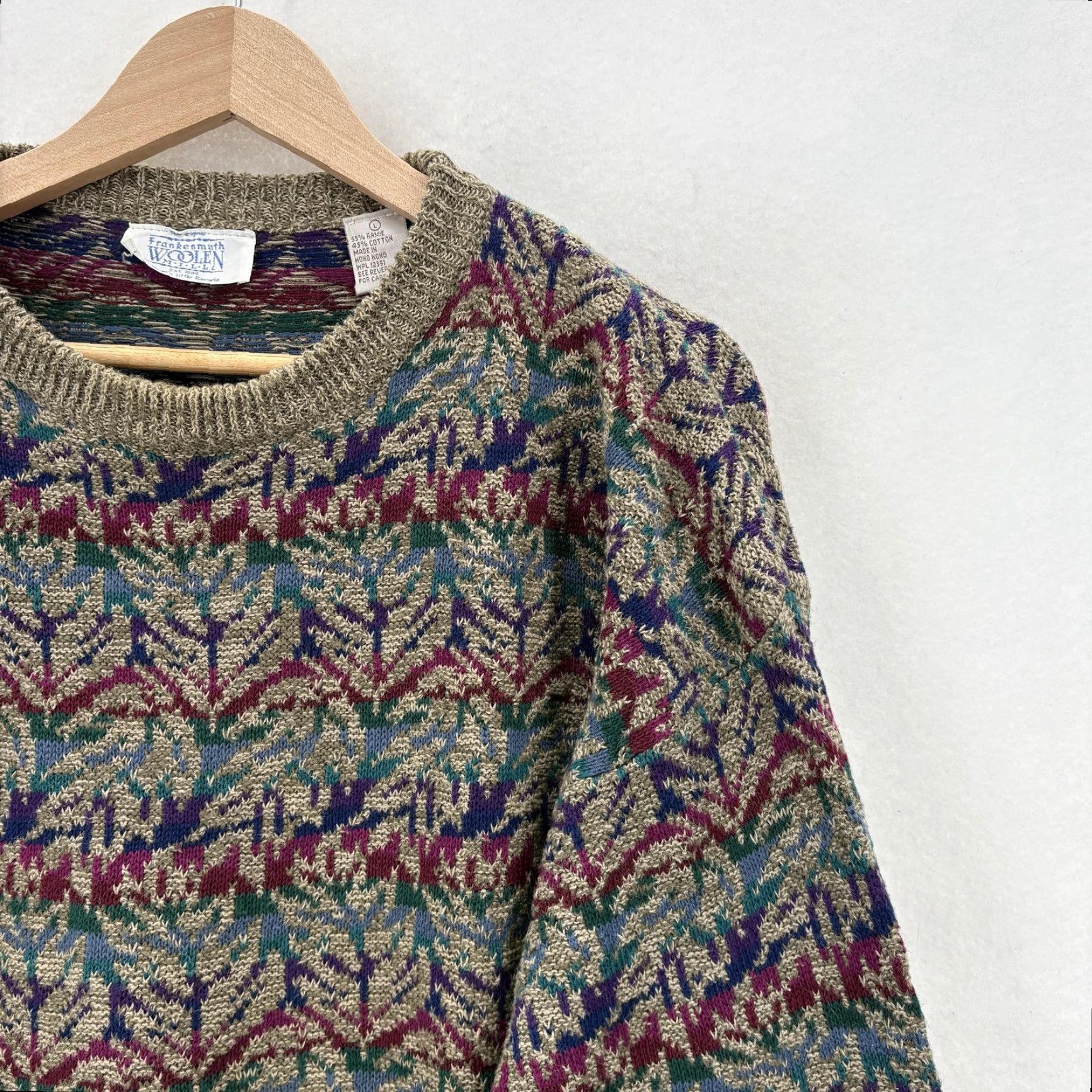 MILLY VINTAGE Frankenmuth Woolen Mill Sweater Mens L Beige Ramie Fair Isle Bavaria 90s Size US L / EU 52-54 / 3 - 2 Thumbnail
