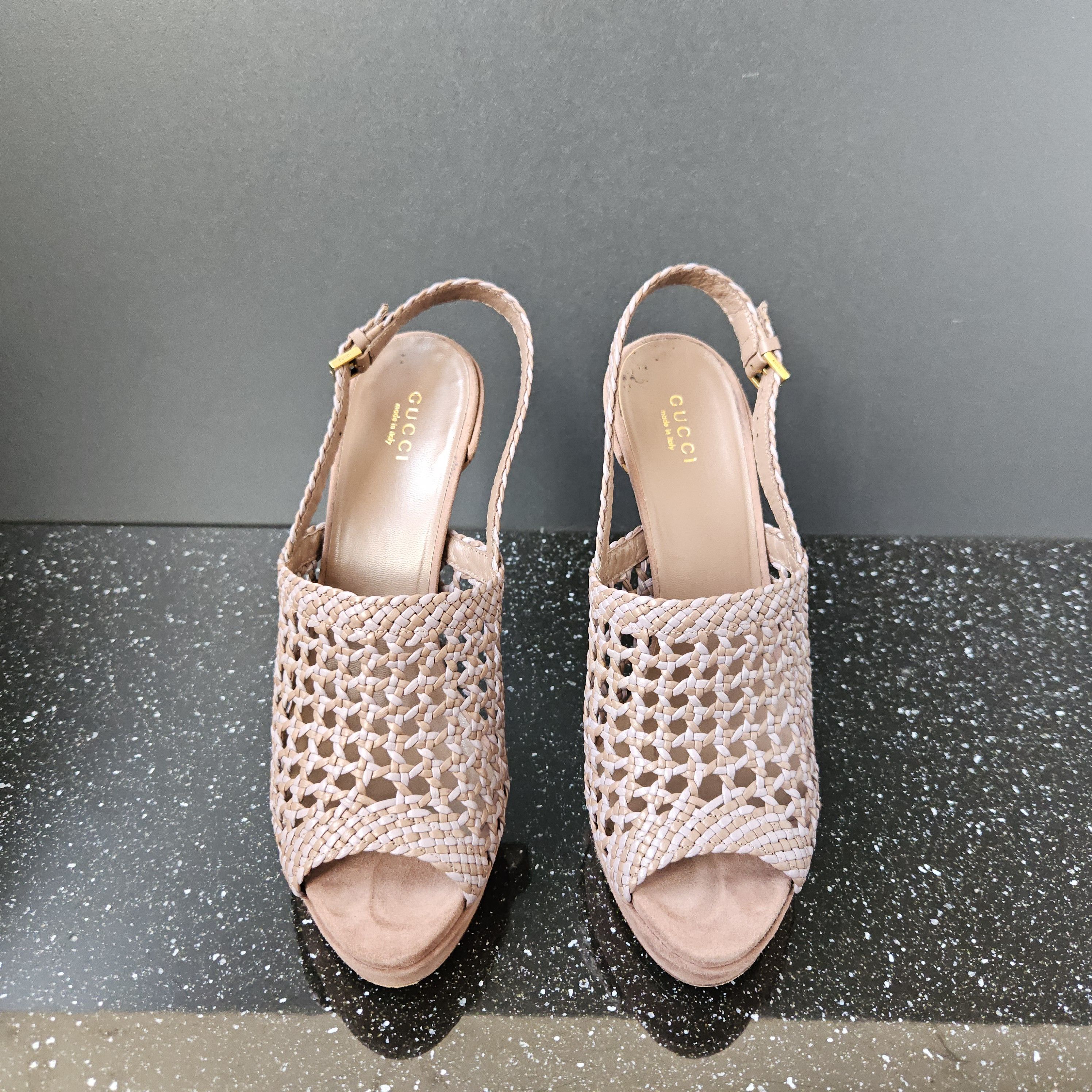 Gucci GUCCI Alhambra Brown Woven Leather Suede Platform Sandal Size US 9 / IT 39 - 3 Thumbnail