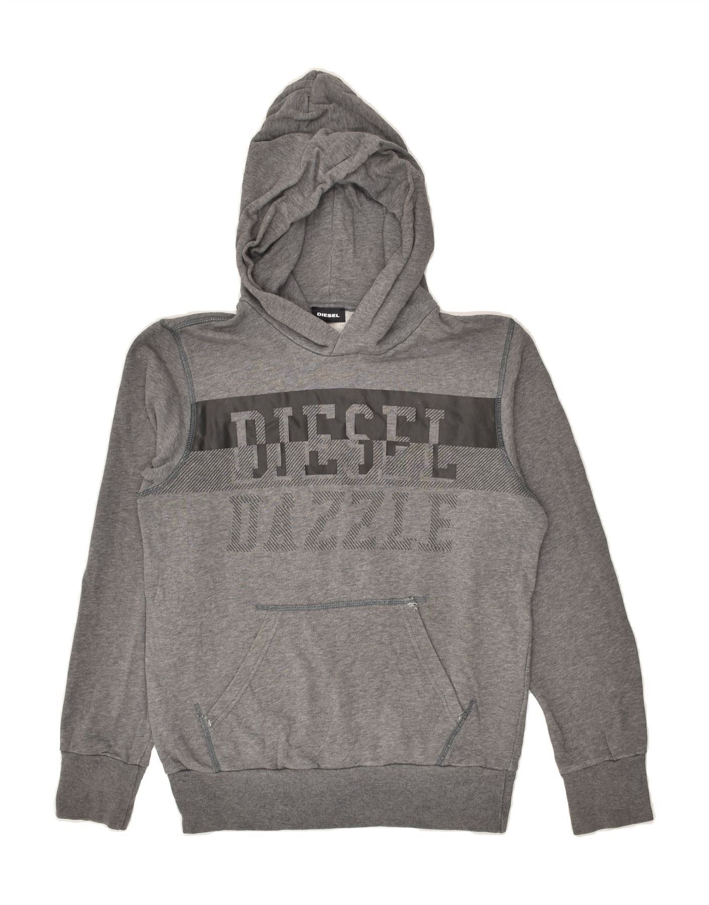 Diesel Boys Graphic Hoodie Jumper 13-14 Years Grey Cotton Size L / US 10 / IT 46 - 1 Thumbnail