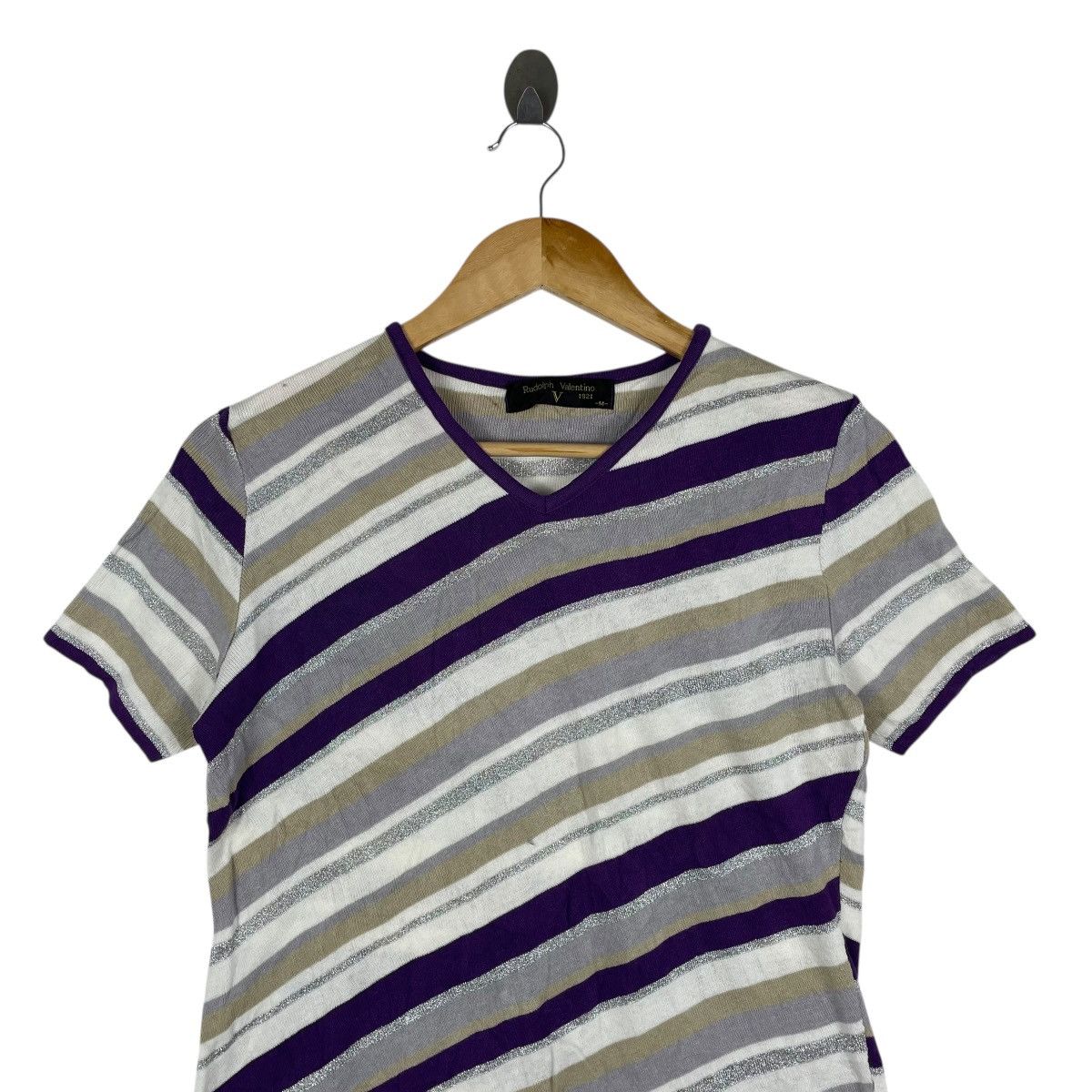 Vintage Vintage Rudolph Valentino Stripe Vneck Knitwear Shirt Size US M / EU 48-50 / 2 - 2 Thumbnail