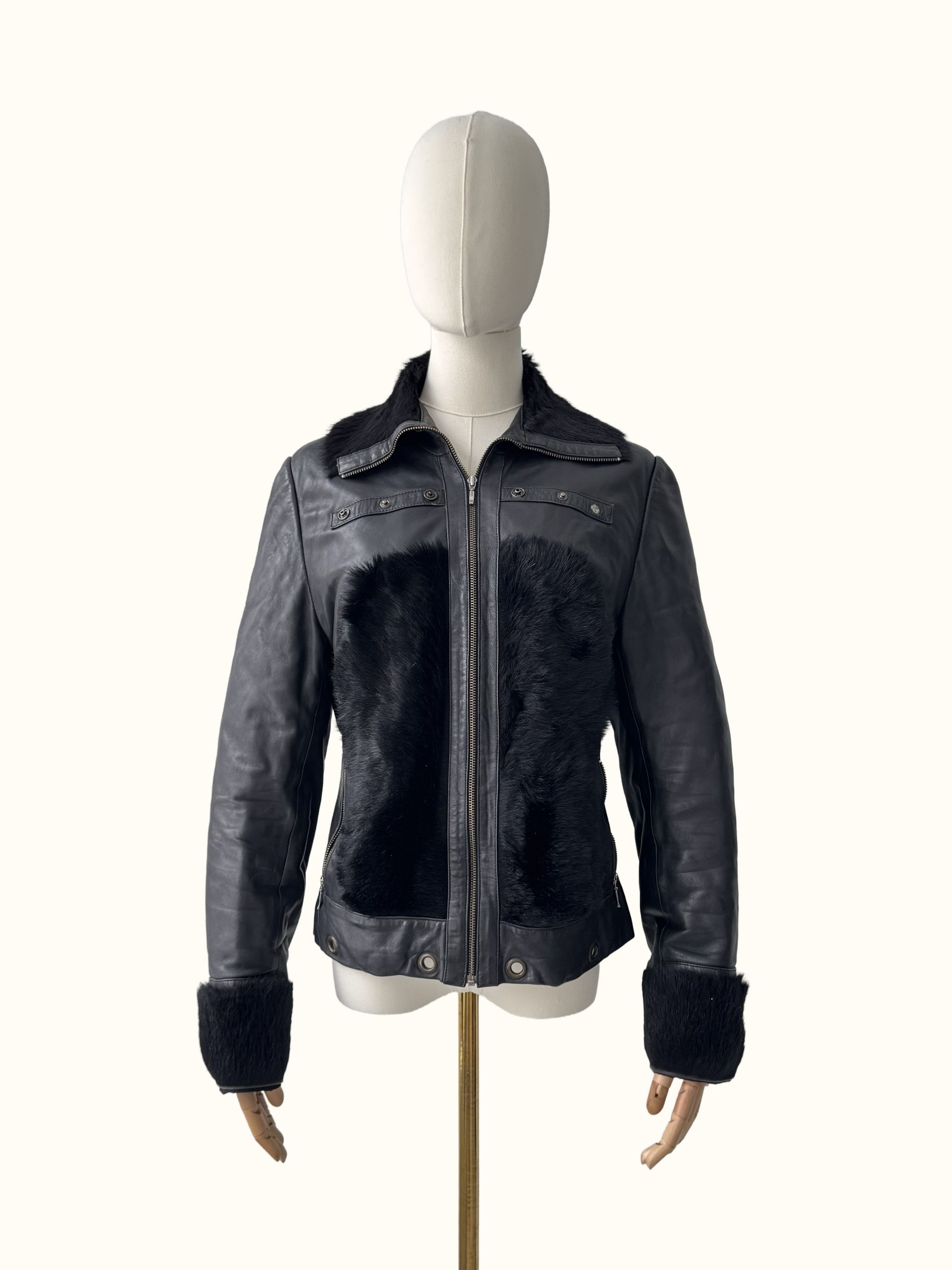 Vintage Vintage Cropped Leather Jacket With Real Fur (B250)D15E2 Size S / US 4 / IT 40 - 1 Thumbnail