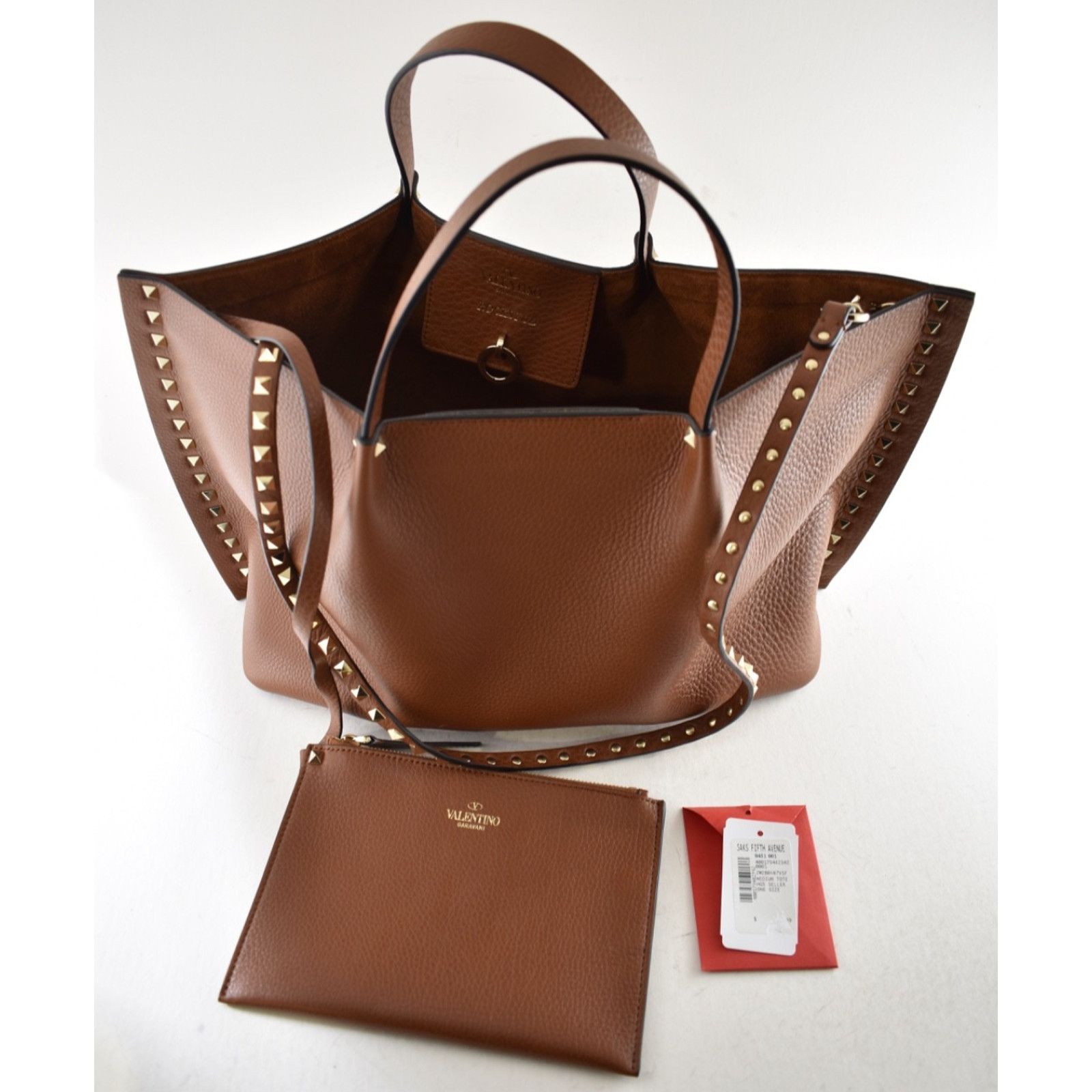 Valentino Valentino Garavani Rockstud Medium Brown Grained Tote Bag Size ONE SIZE - 3 Thumbnail