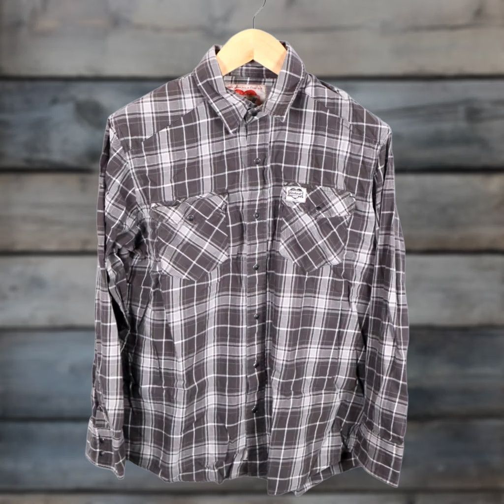 Carhartt Carhartt Western Shirt Men's Large Gray Black Plaid Snap Flannel Size US L / EU 52-54 / 3 - 1 Thumbnail