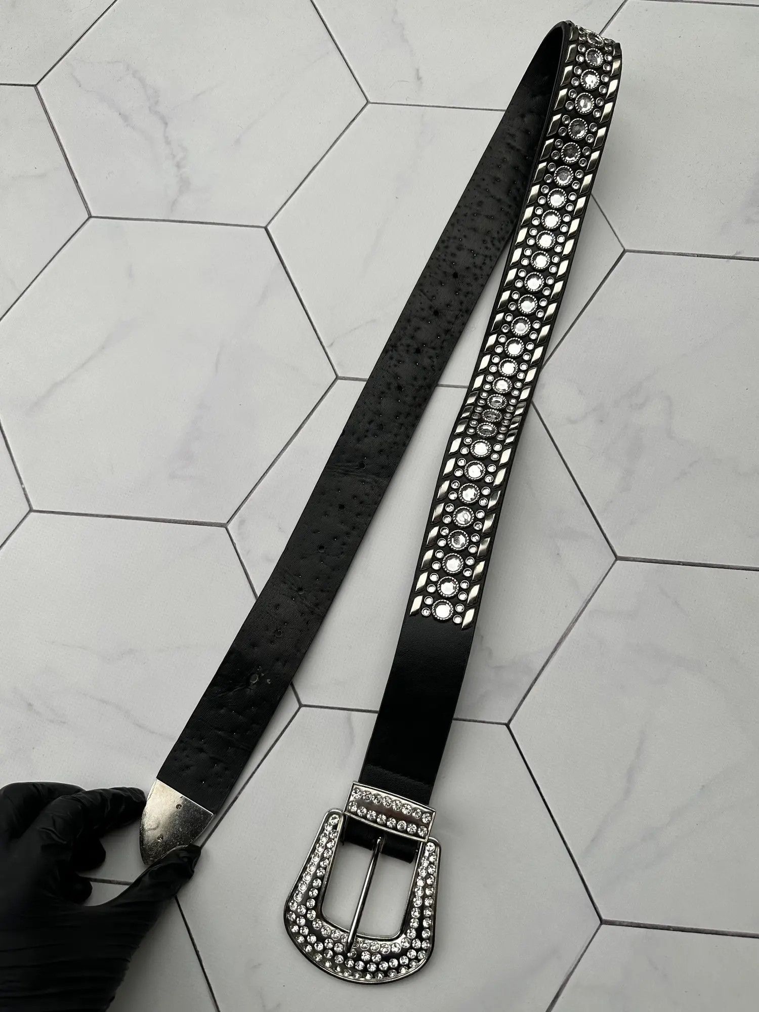 Japanese Brand Vintage Belt With Metal and Stones (B375)E2 Size 32 - 4 Thumbnail