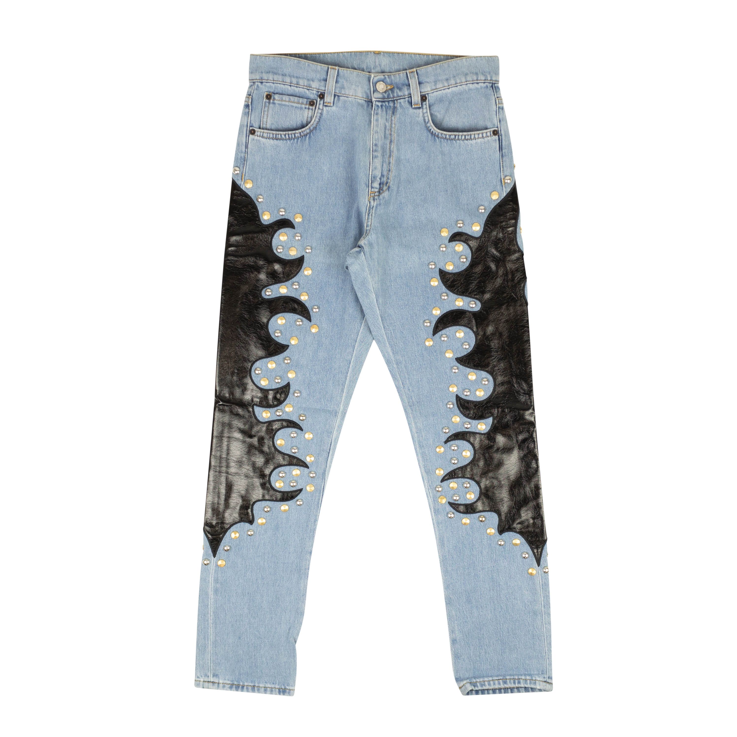 COUTURE Blue Leather Flame Detail Jeans Size 2/38