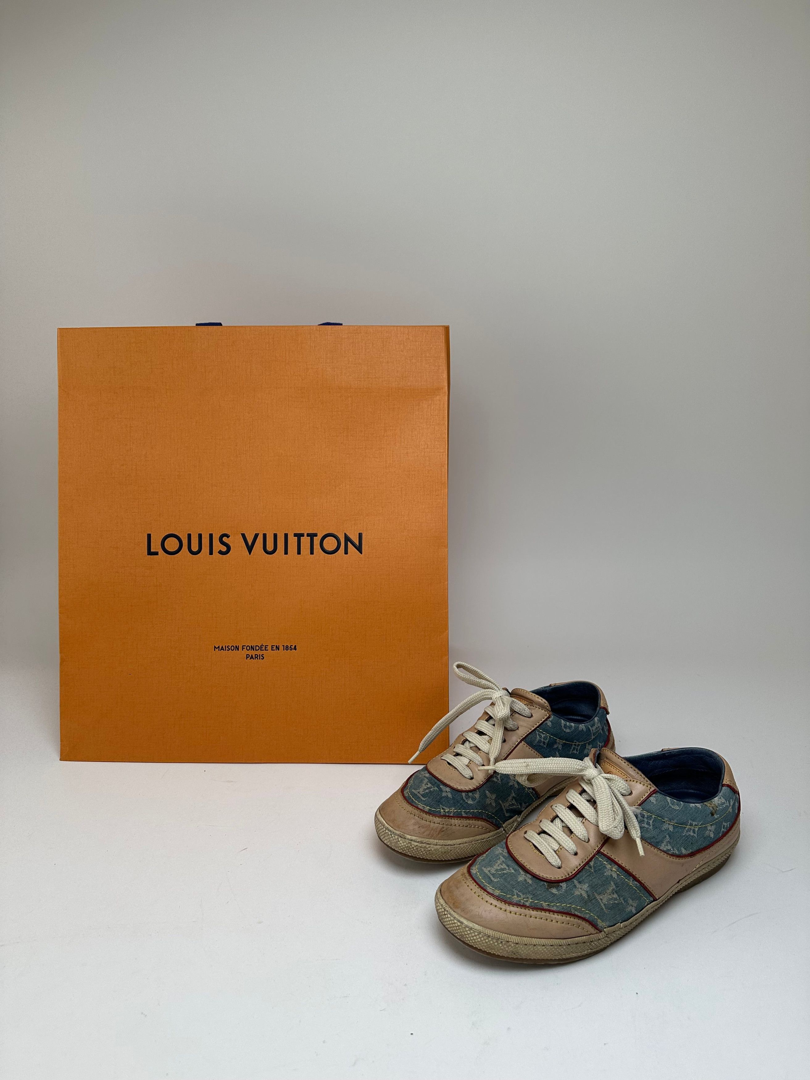 Louis Vuitton Vintage Monogram Denim Leather Sneaker Blue EU36 Size US 5 / IT 35 - 1 Thumbnail