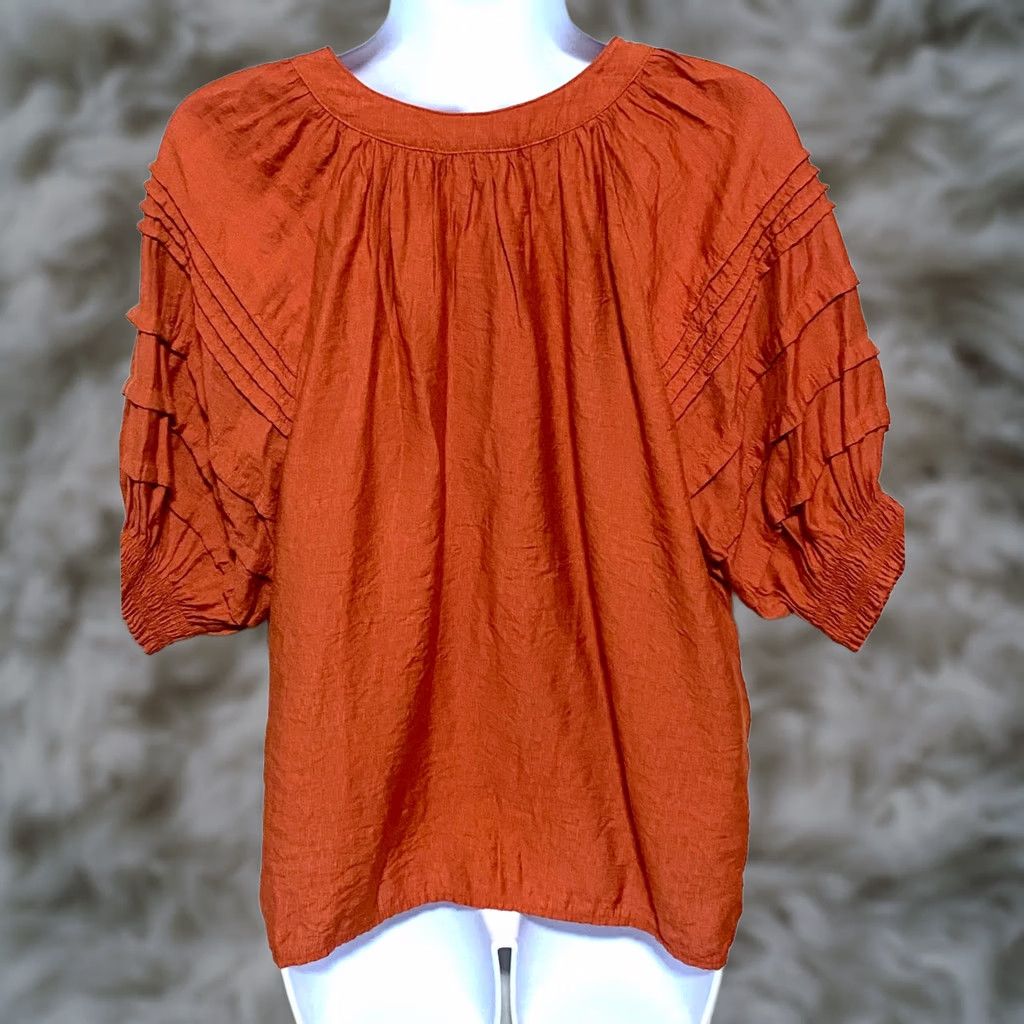 Vintage THML Blouse Womens S Orange Tassel Tie Neck Boho Hippie Peasant Flowy Earthy Size S / US 4 / IT 40 - 1 Thumbnail
