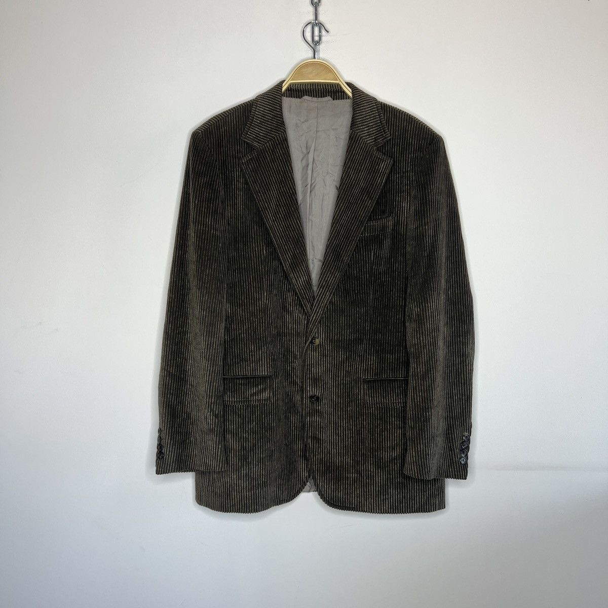 Designer × Hugo Boss × Vintage Red Label Brown Corduroy Light Top Coat Jacket Blazer Size US L / EU 52-54 / 3 - 1 Thumbnail