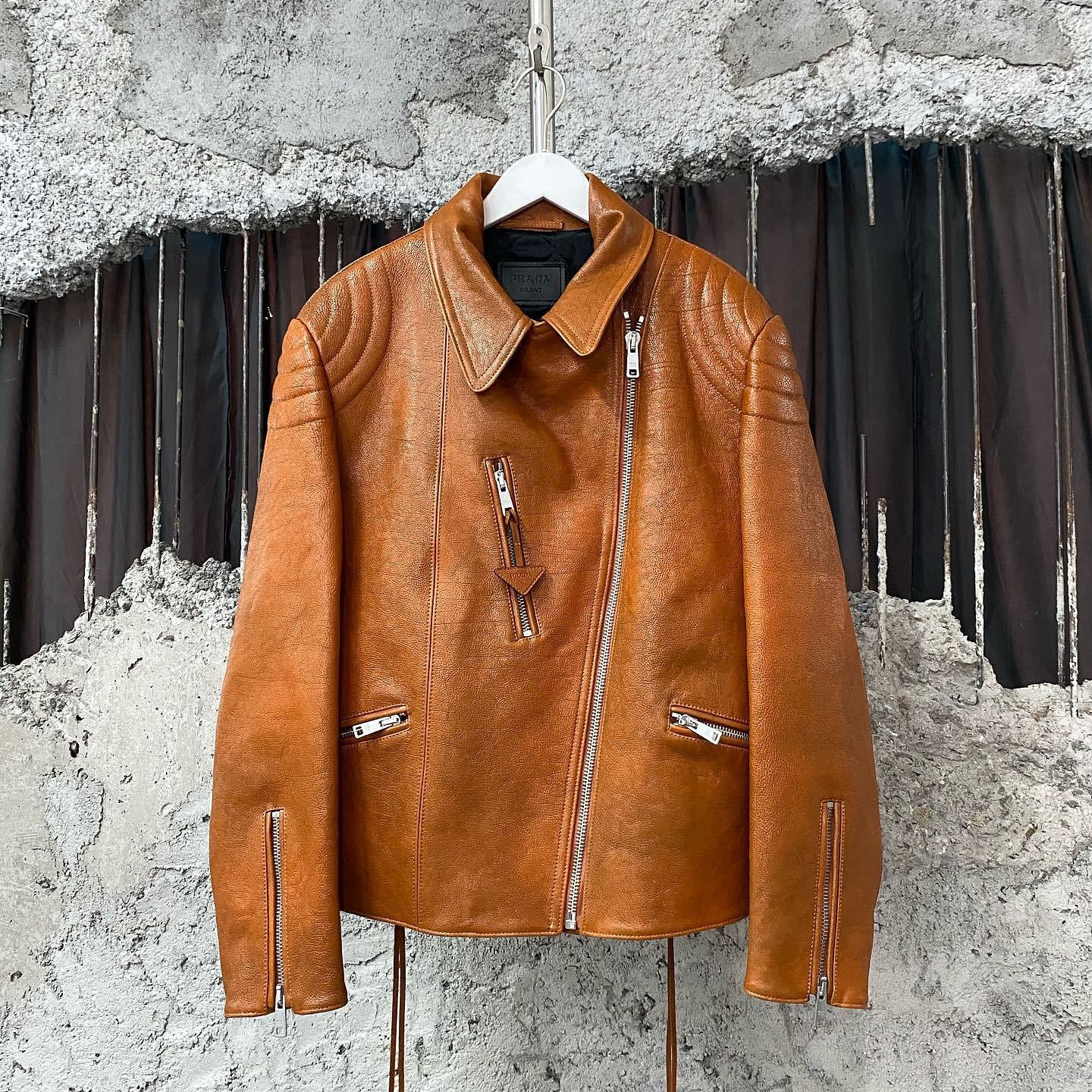 Prada Prada Light Brown Work Jacket with Leather Collar -2505 