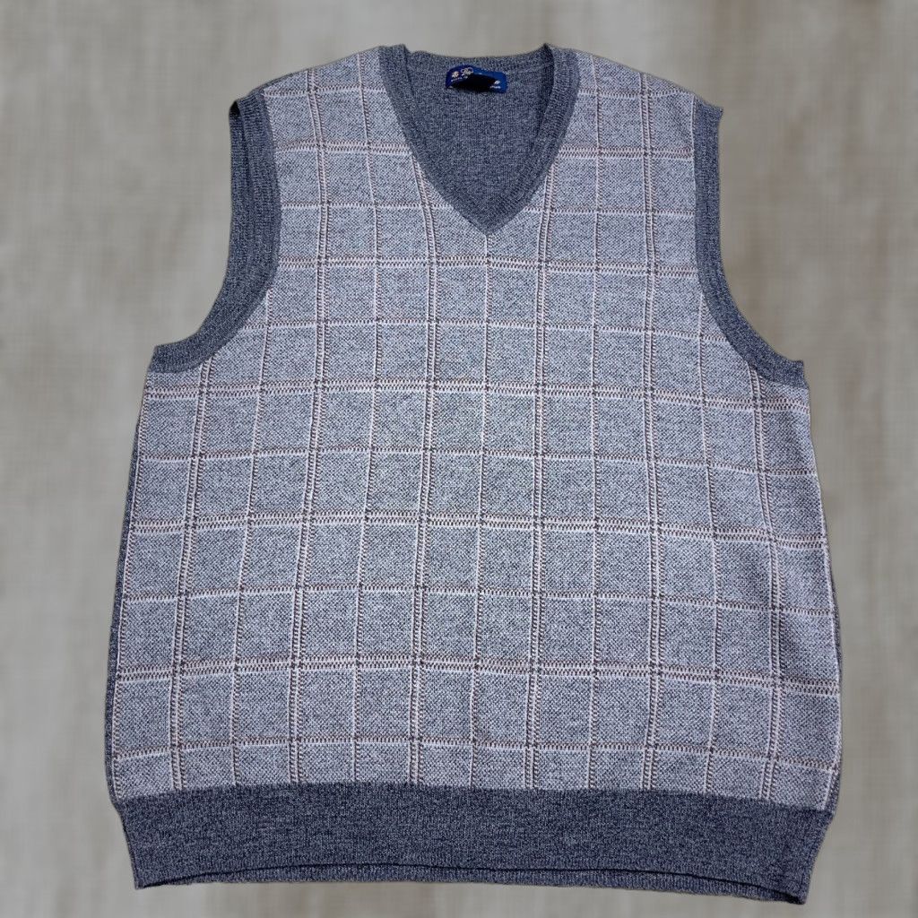 Brooks Brothers Brooks Brothers Sweater Vest Men Large Gray Merino Wool V Neck Check Plaid Size US L / EU 52-54 / 3 - 1 Thumbnail