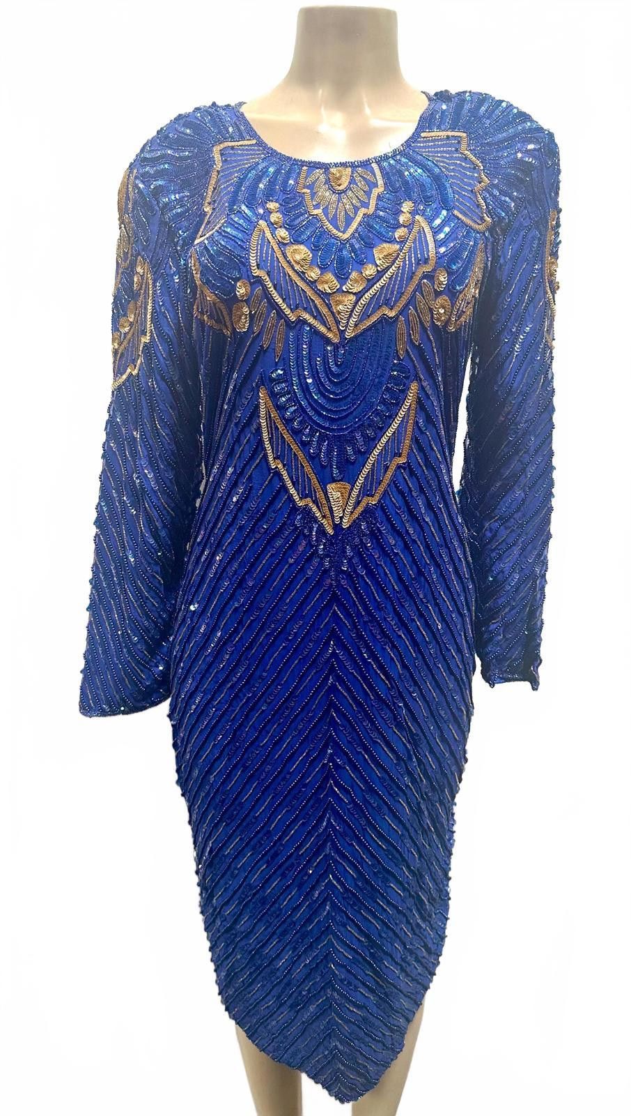 Other Sequined Beaded Dress Blue & Gold size 8 Size M / US 6-8 / IT 42-44 - 1 Preview