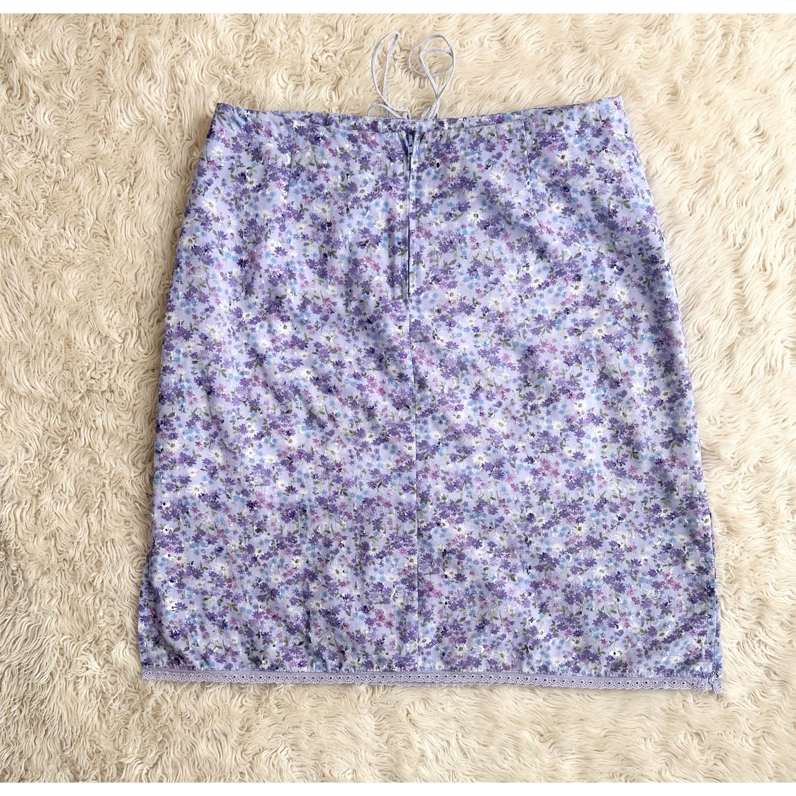 Other Y2K Ditsy Periwinkle Embroidered Eyelet Skirt S/M Size 29" - 8 Thumbnail