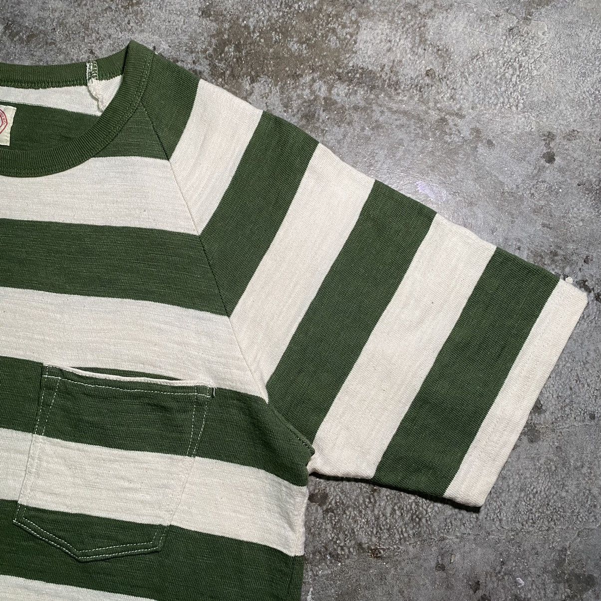 Full Count & Co. × Japanese Brand Vintage Full Count Green and White Stripes Pocket Tee Size US M / EU 48-50 / 2 - 6 Thumbnail