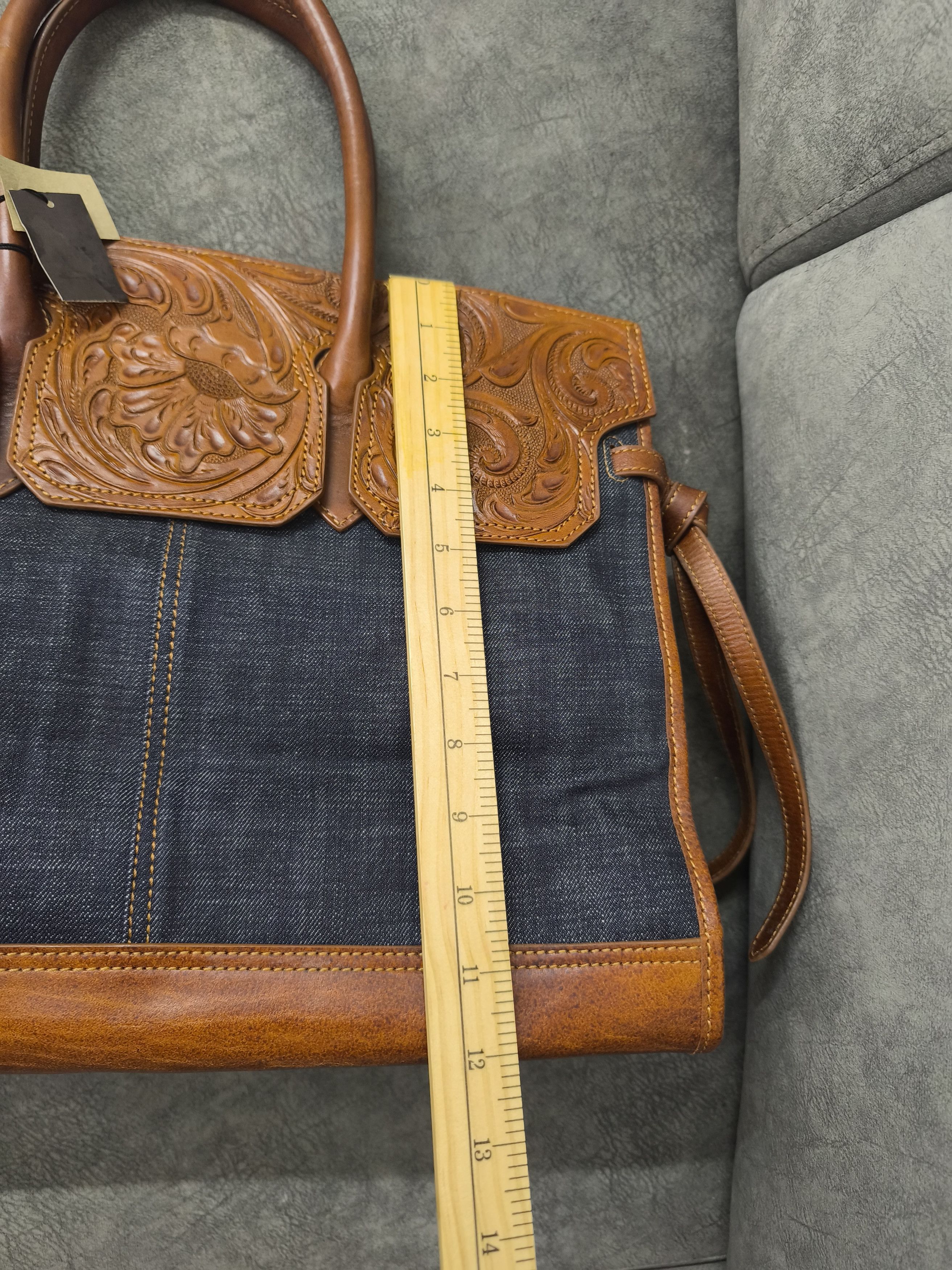 Japanese Brand Goa Carved Denim Bag Inspired Birkin Hermes Size ONE SIZE - 12 Thumbnail