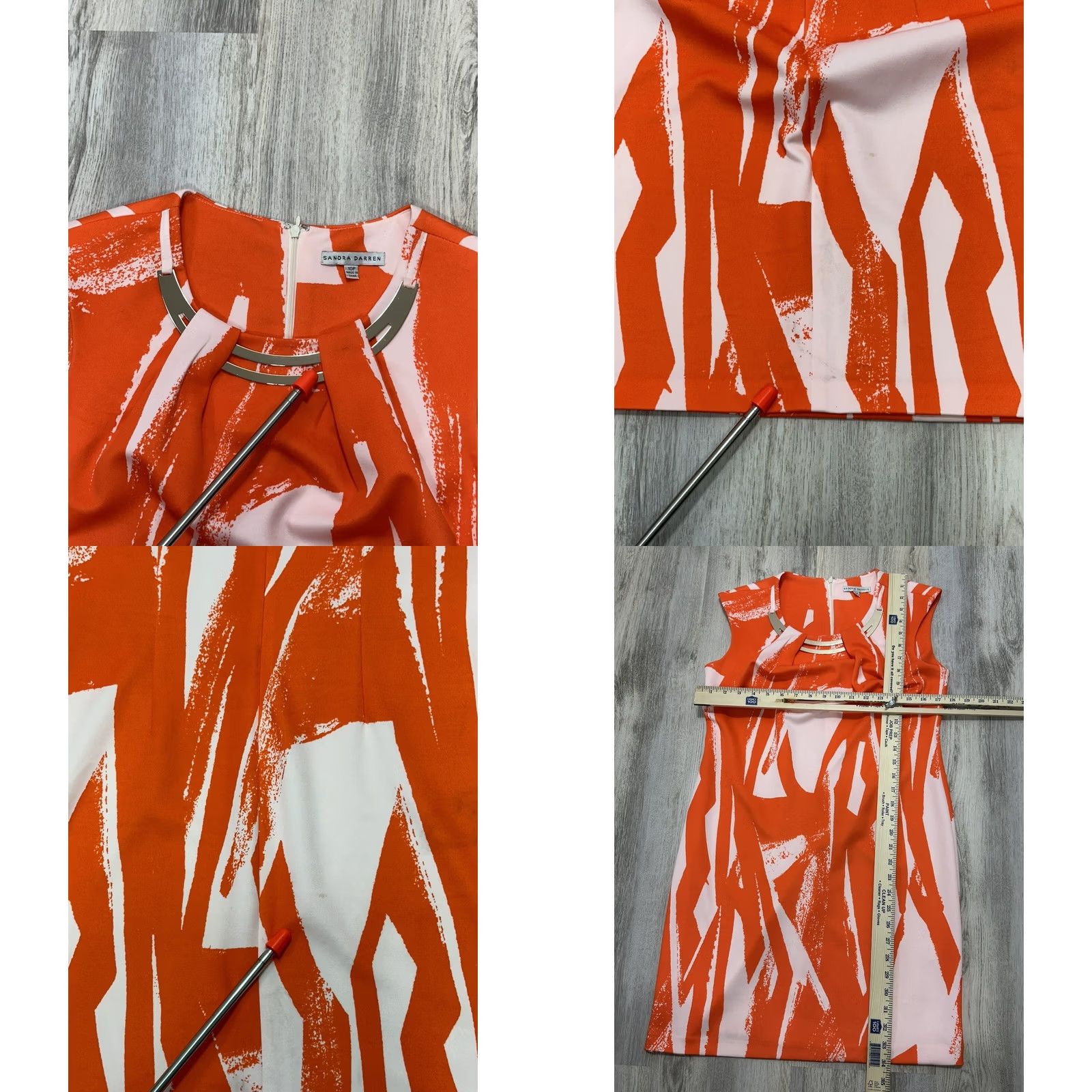 Vintage Sandra Darren Red White Abstract Sheath Mini Dress Sleeveless Zip 10P XS? Size L / US 10 / IT 46 - 8 Thumbnail
