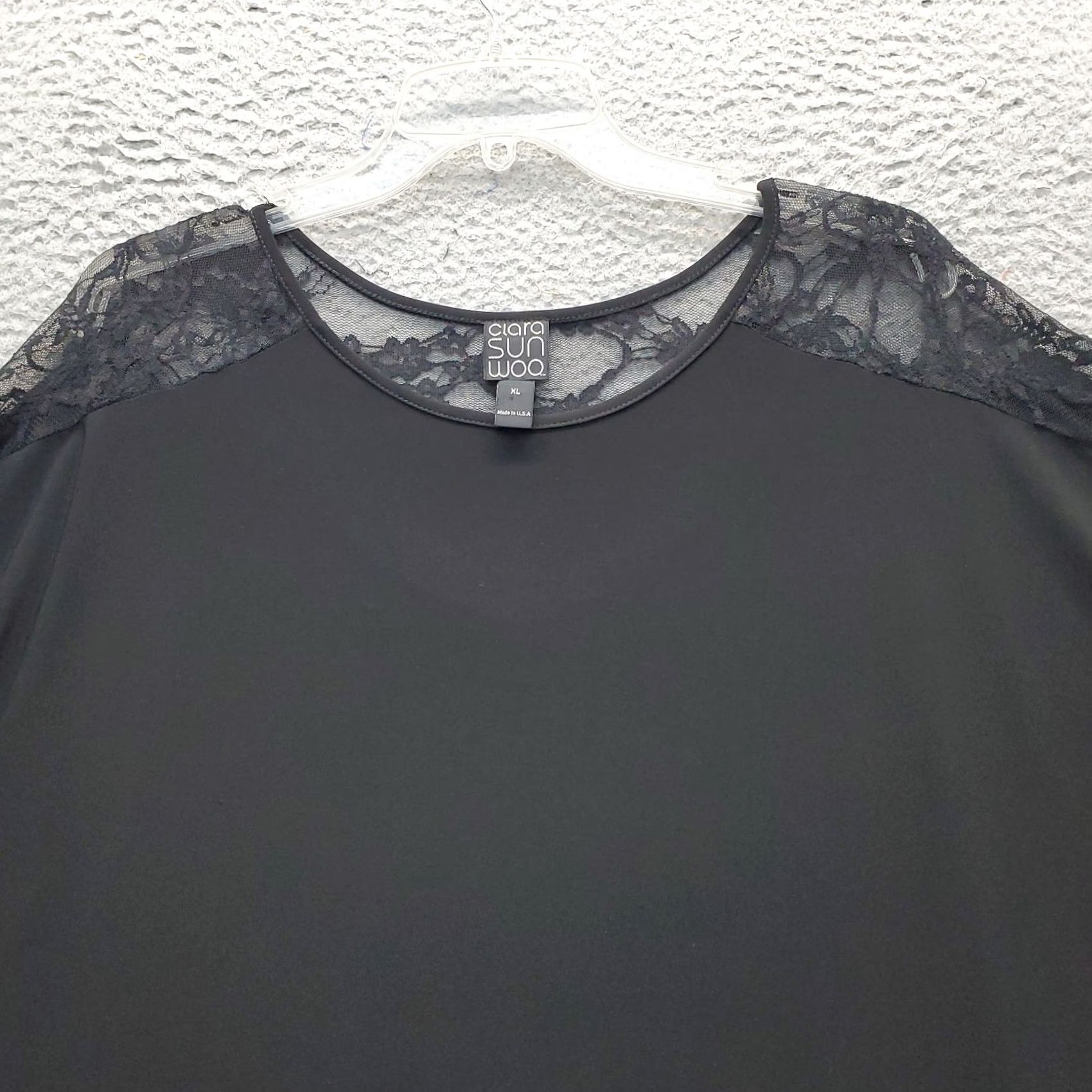 Vintage Clara Sun Woo Blouse Womens XL Black Lace Detail Short Sleeve Pullover USA Size XL / US 12-14 / IT 48-50 - 6 Thumbnail