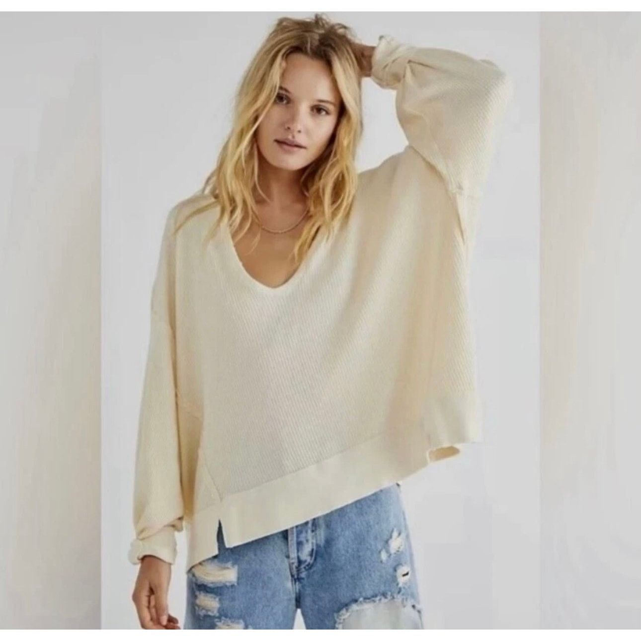 Free People Free People Santa Clara Waffle Knit Oversized Alabaster S Size S / US 4 / IT 40 - 3 Thumbnail