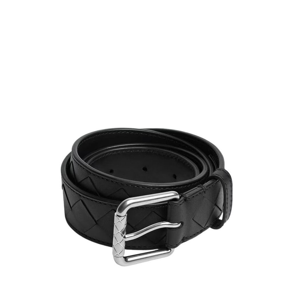 BOTTEGA VENETA $720 Black Intrecciato 30mm Belt New & Authen