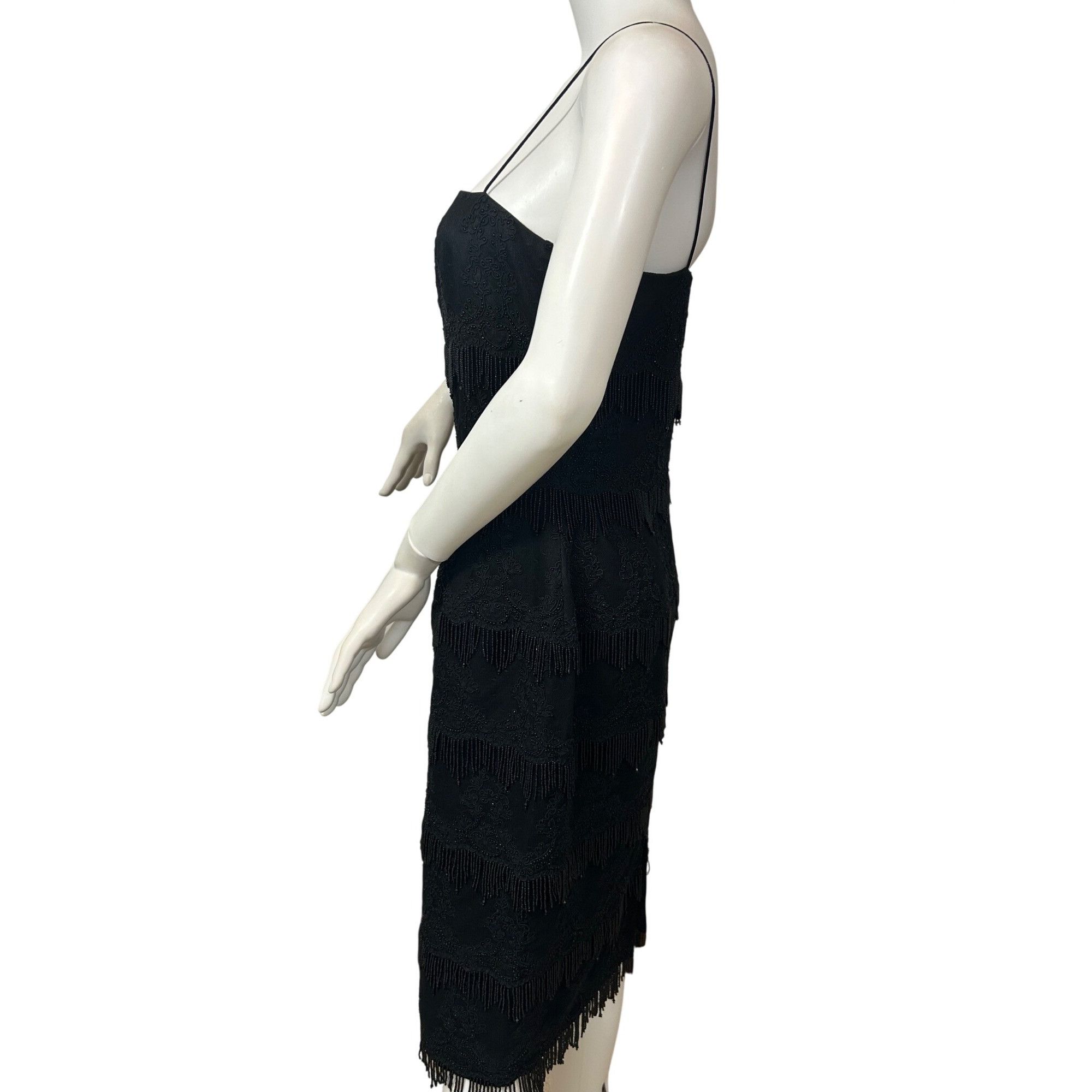 Other Carmen Marc Valvo Black Dress 8 Sheath Flapper Style Tiered Size M / US 6-8 / IT 42-44 - 2 Thumbnail